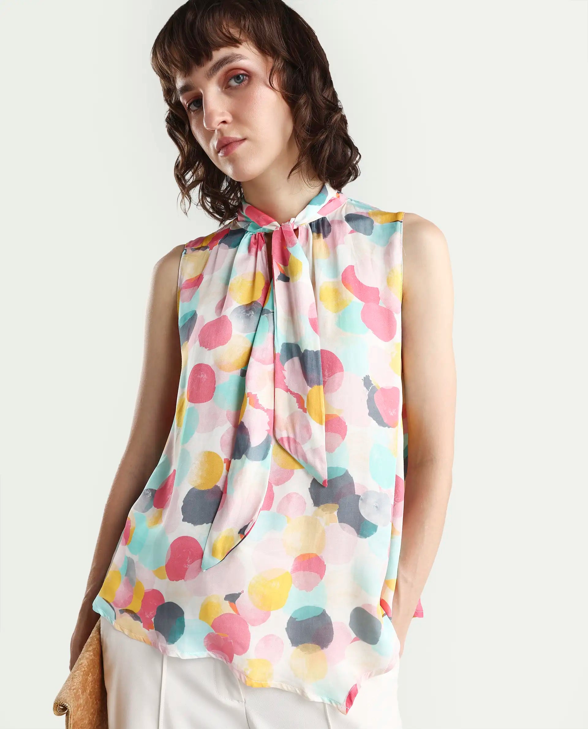 Rareism Women's Isro Pink Modal Abstract Print Top