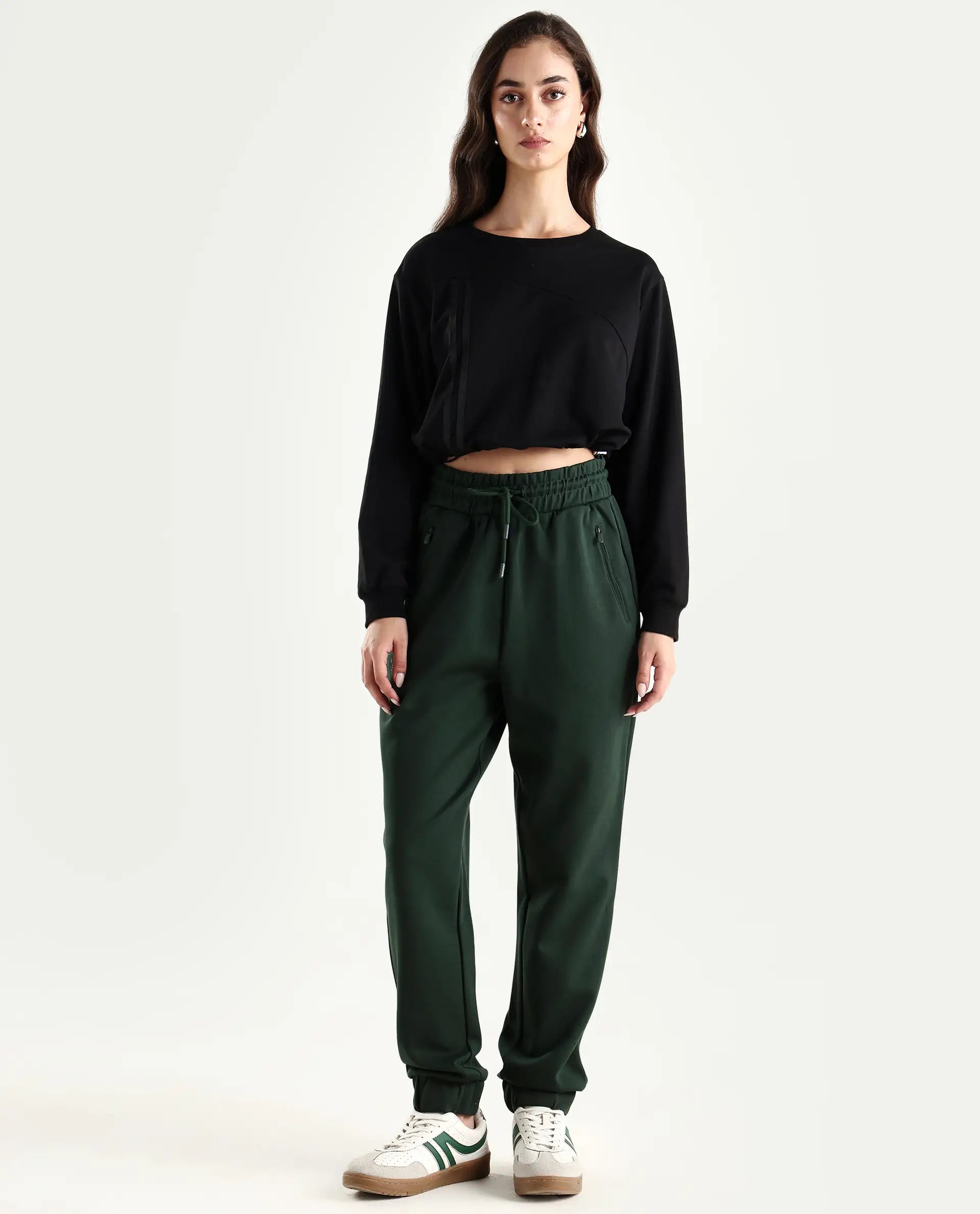 Rareism Women's Heavy Weight Interlock 340 Gsm Cotton Blend Plain Ankle Length Relaxed Fit Track Pant