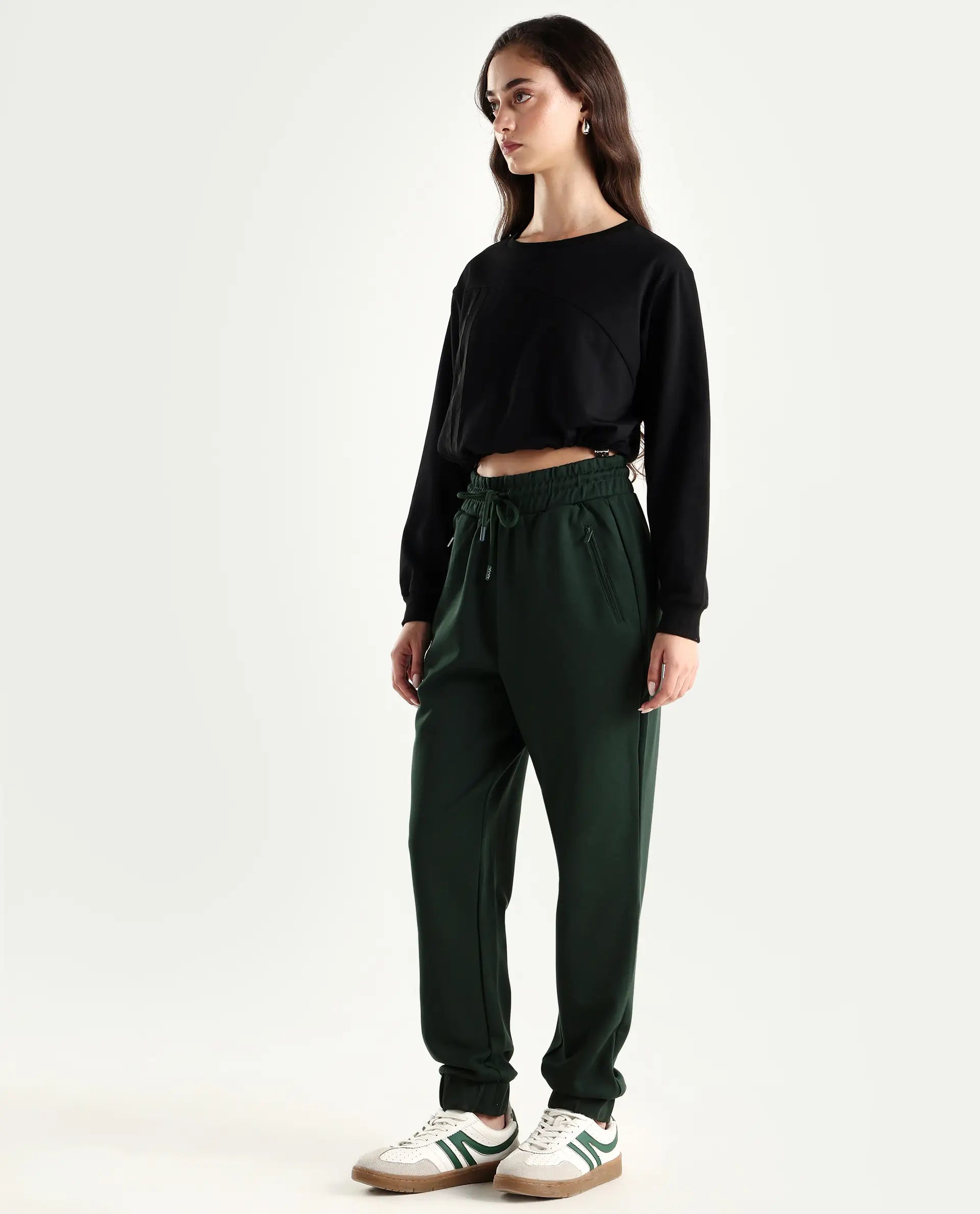 Rareism Women's Heavy Weight Interlock 340 Gsm Cotton Blend Plain Ankle Length Relaxed Fit Track Pant