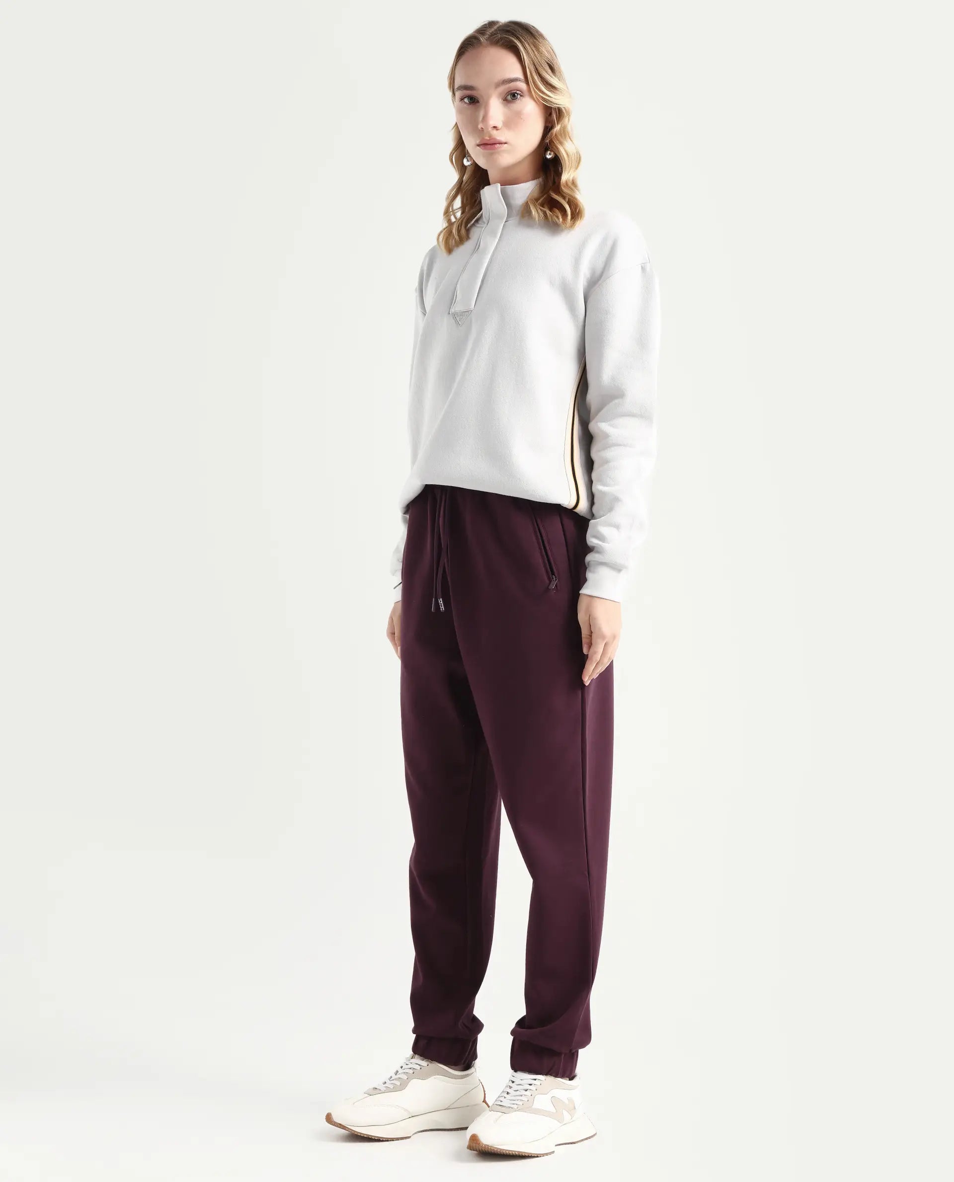 Rareism Women's Heavy Weight Interlock 340 Gsm Cotton Blend Plain Ankle Length Relaxed Fit Track Pant