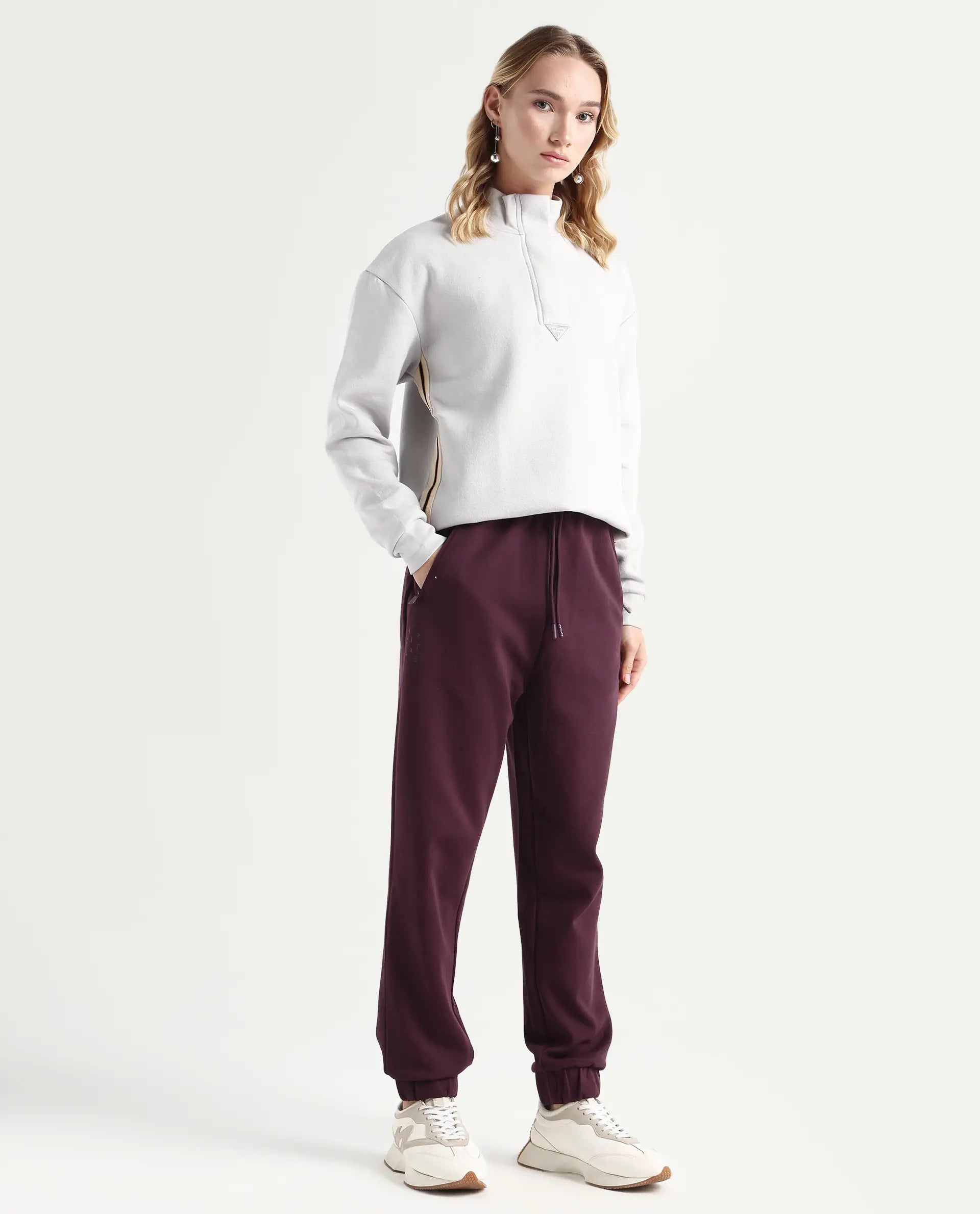 Rareism Women's Heavy Weight Interlock 340 Gsm Cotton Blend Plain Ankle Length Relaxed Fit Track Pant