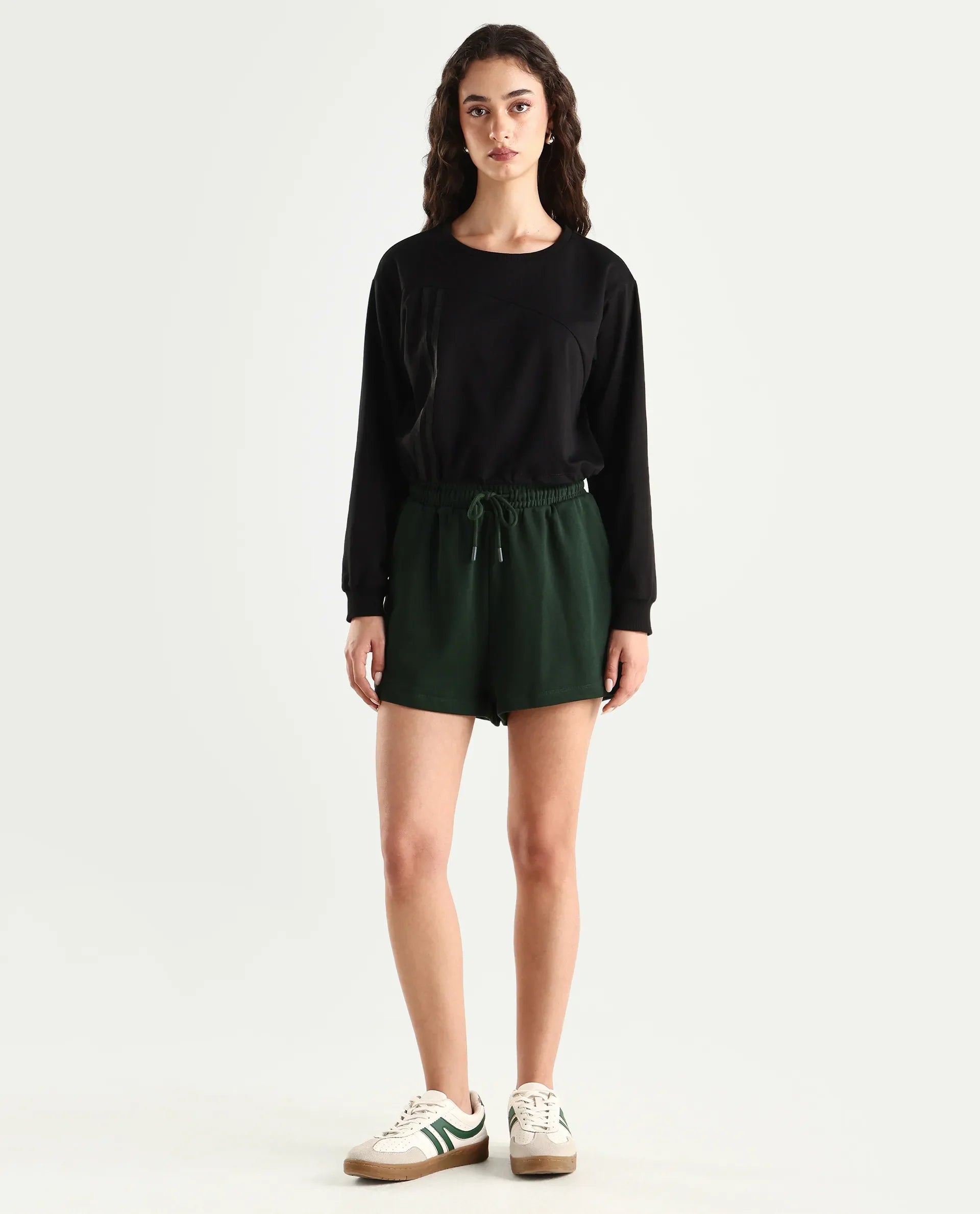Rareism Women's Medium Weight Terry 290 Gsm Cotton Blend Plain Mini Relaxed Fit Shorts