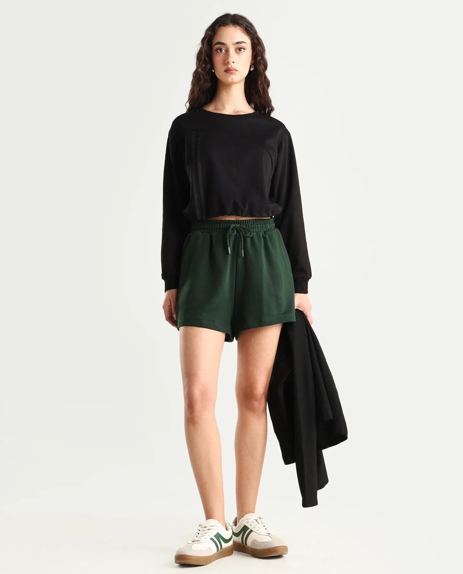 Rareism Women's Medium Weight Terry 290 Gsm Cotton Blend Plain Mini Relaxed Fit Shorts