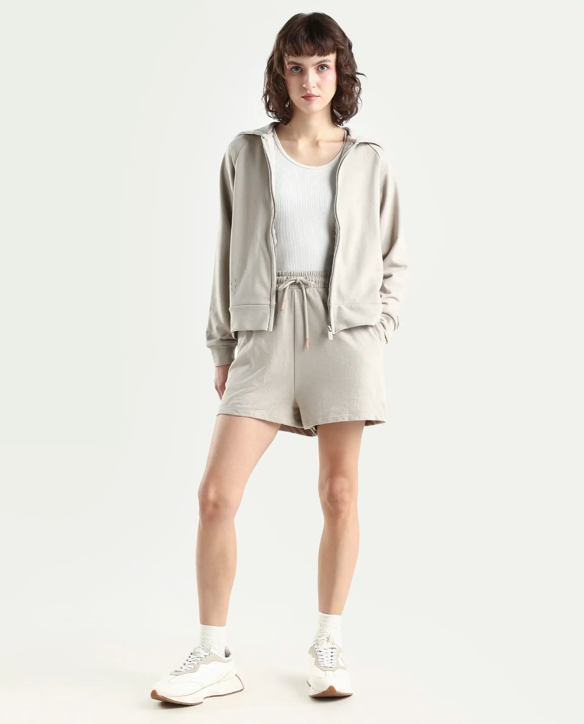 Rareism Women's Medium Weight Terry 290 Gsm Cotton Blend Plain Mini Relaxed Fit Shorts