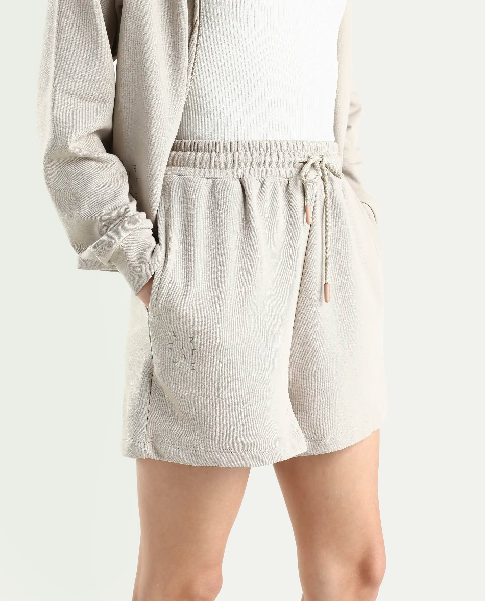 Rareism Women's Medium Weight Terry 290 Gsm Cotton Blend Plain Mini Relaxed Fit Shorts