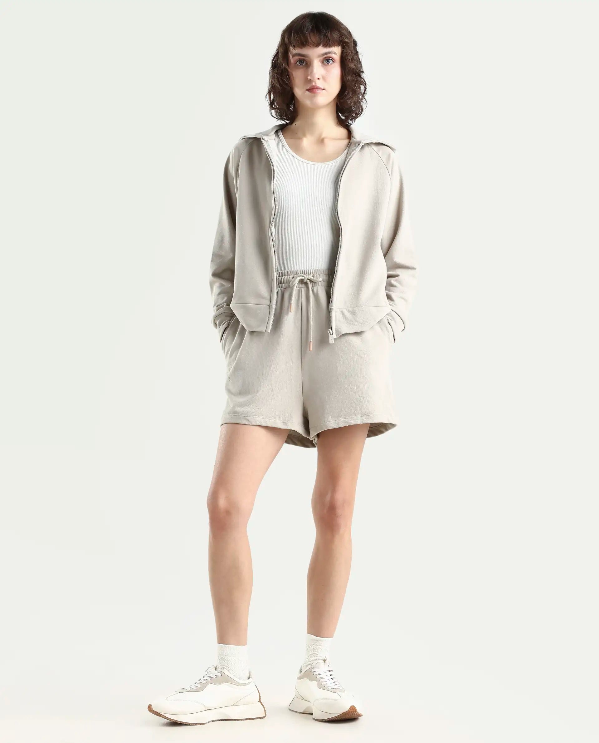 Rareism Women's Medium Weight Terry 290 Gsm Cotton Blend Plain Mini Relaxed Fit Shorts