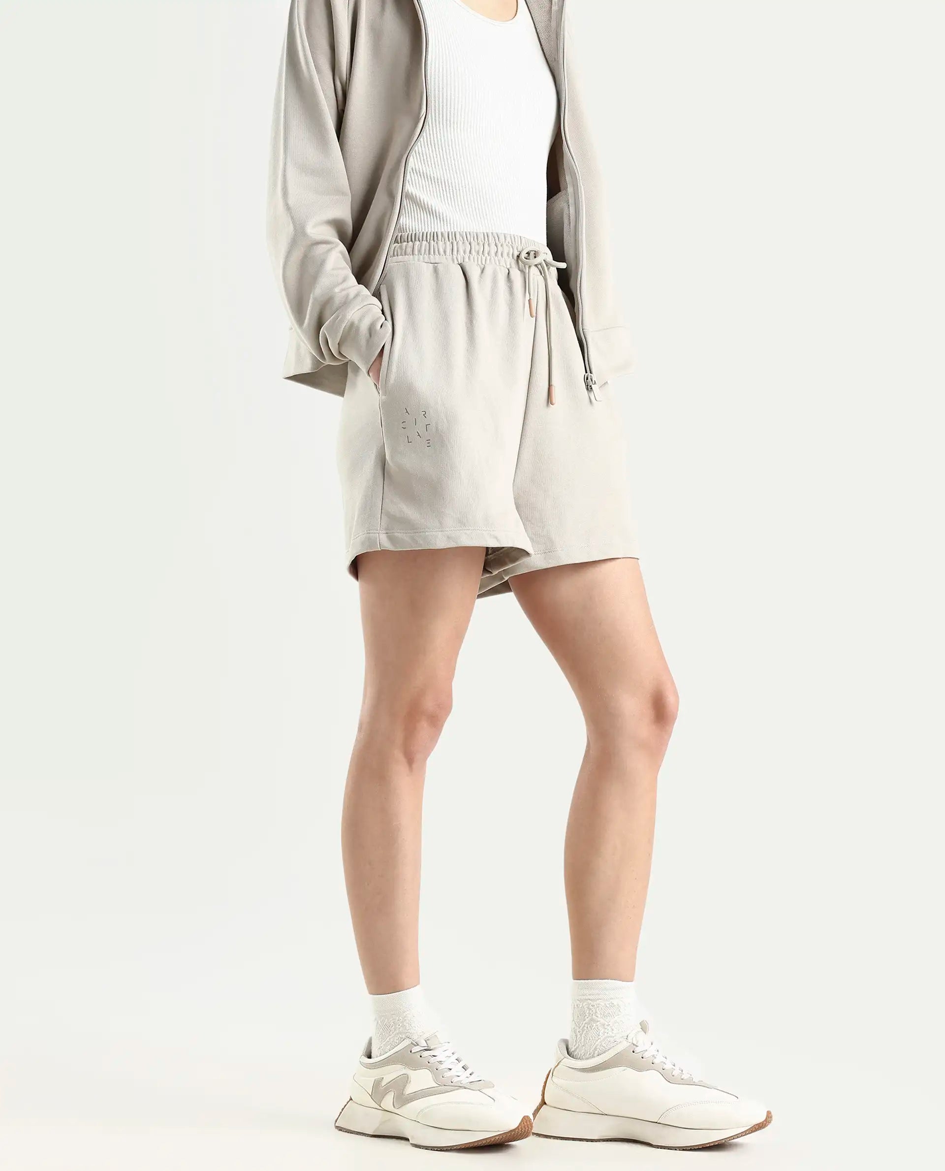 Rareism Women's Medium Weight Terry 290 Gsm Cotton Blend Plain Mini Relaxed Fit Shorts