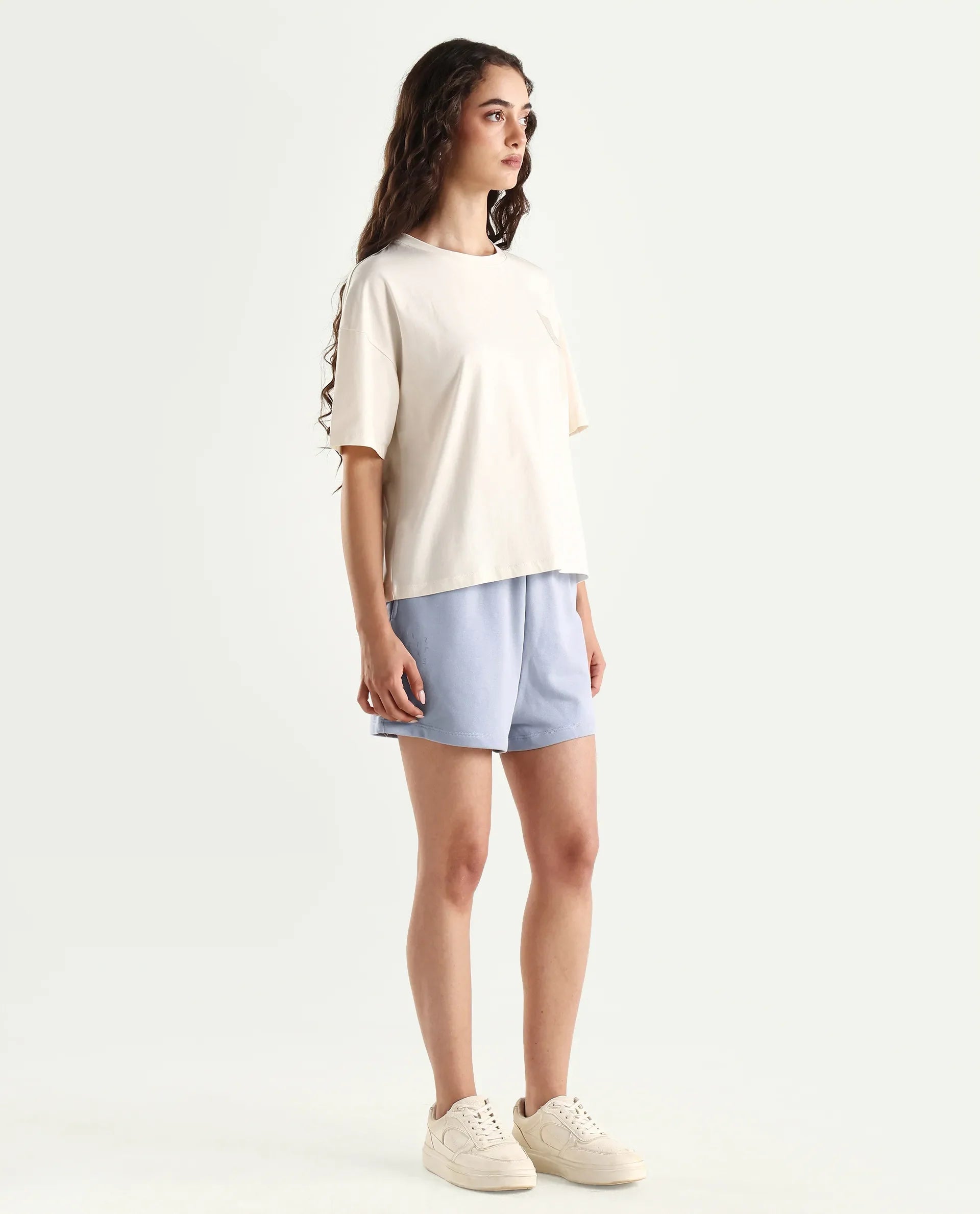 Rareism Women's Medium Weight Terry 290 Gsm Cotton Blend Plain Mini Relaxed Fit Shorts
