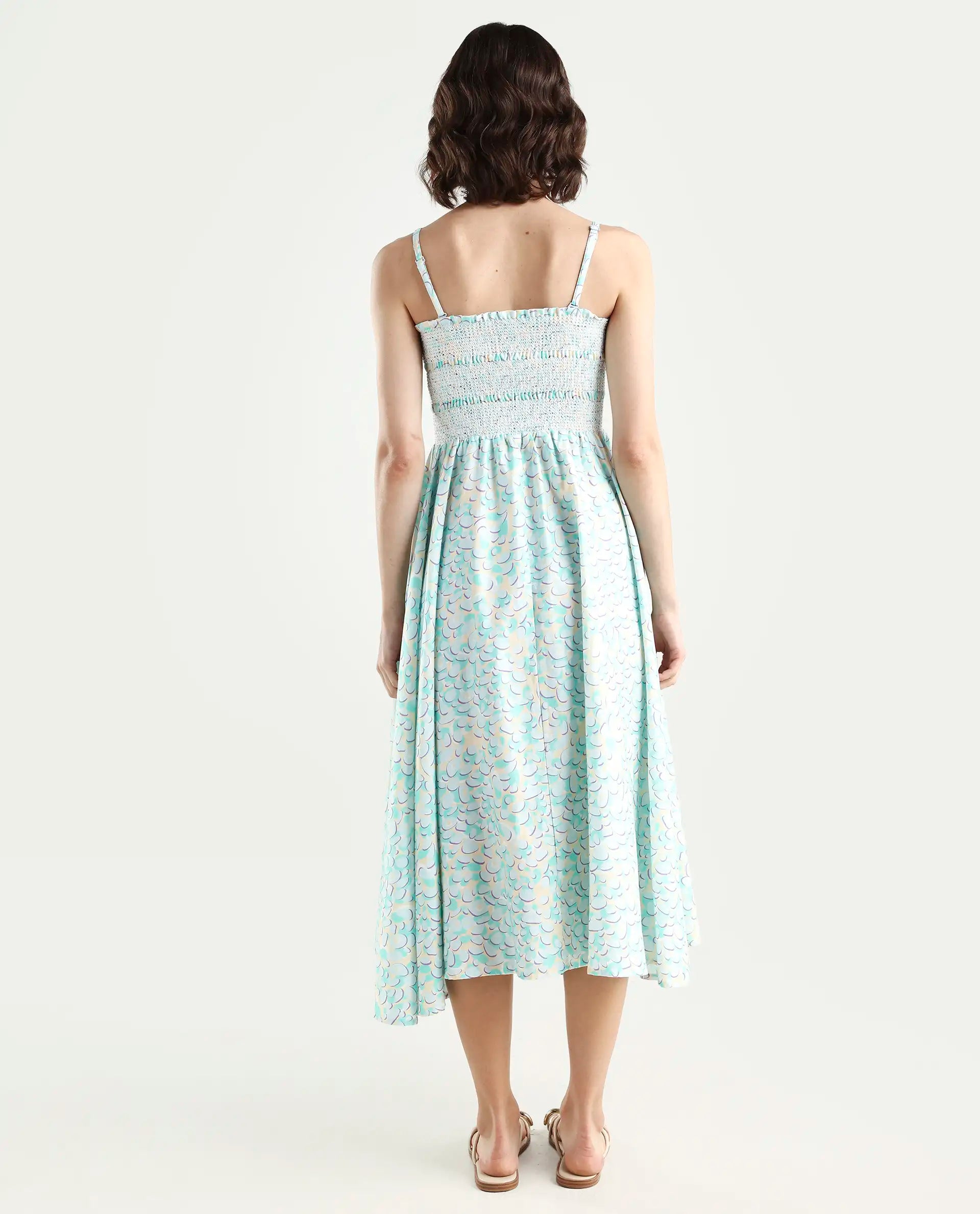 Rareism Women Toki Purple Dress Cotton Satin Fabric Sleeveless Printed