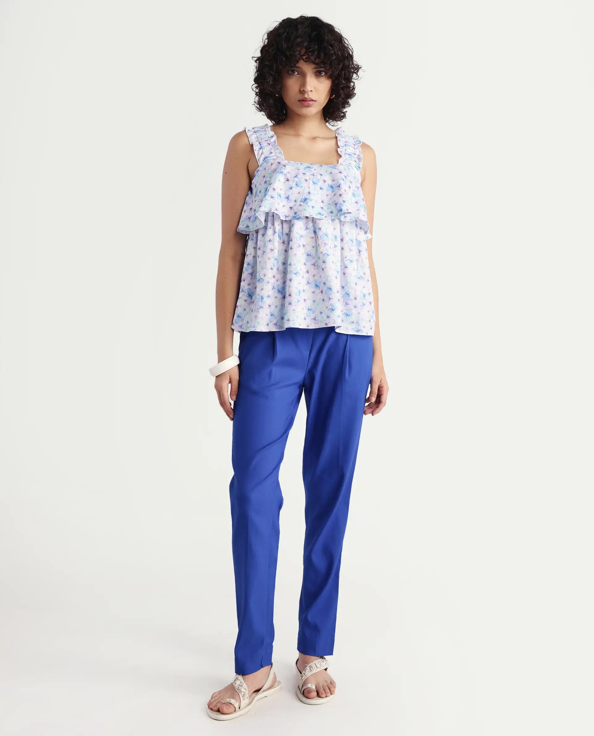 Rareism Women's Pansy Navy Cotton Blend Plain Ankle Length Slim Fit Jeans