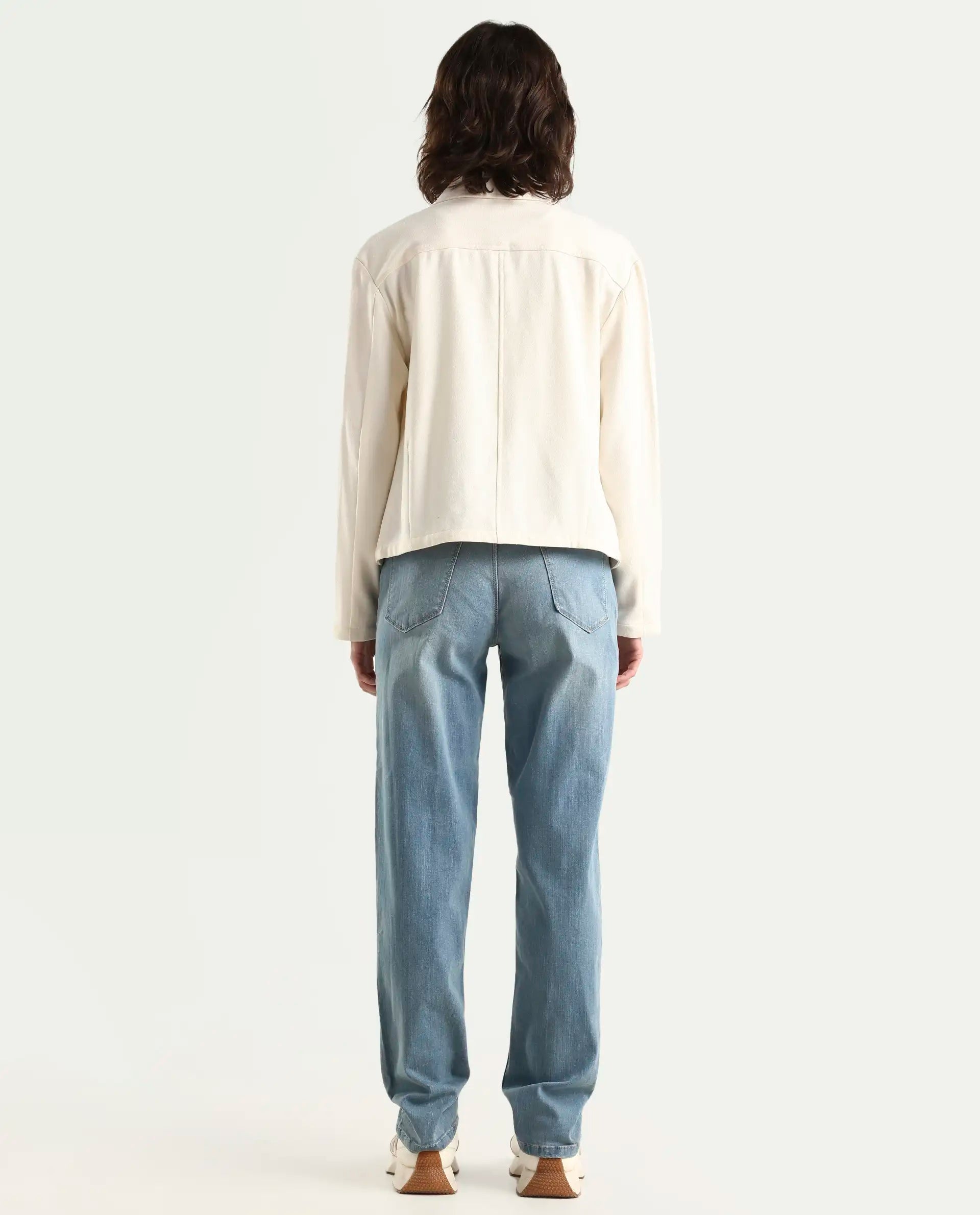 Rareism Women's Pipevine Blue Cotton Blend Plain Ankle Length Tailored Jeans