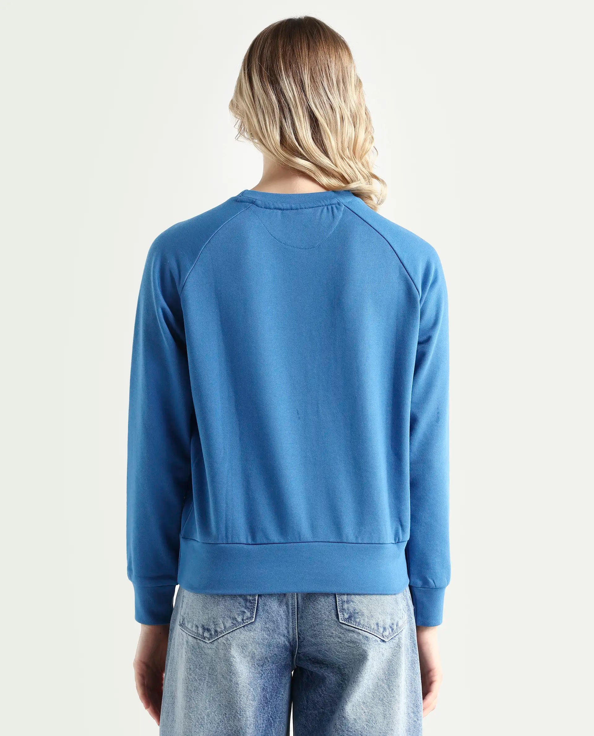 Rareism Women's Medium Weight Terry 290 Gsm Cotton Blend Crew Neck Plain Cuffed Sleeve Relaxed Fit Sweatshirt