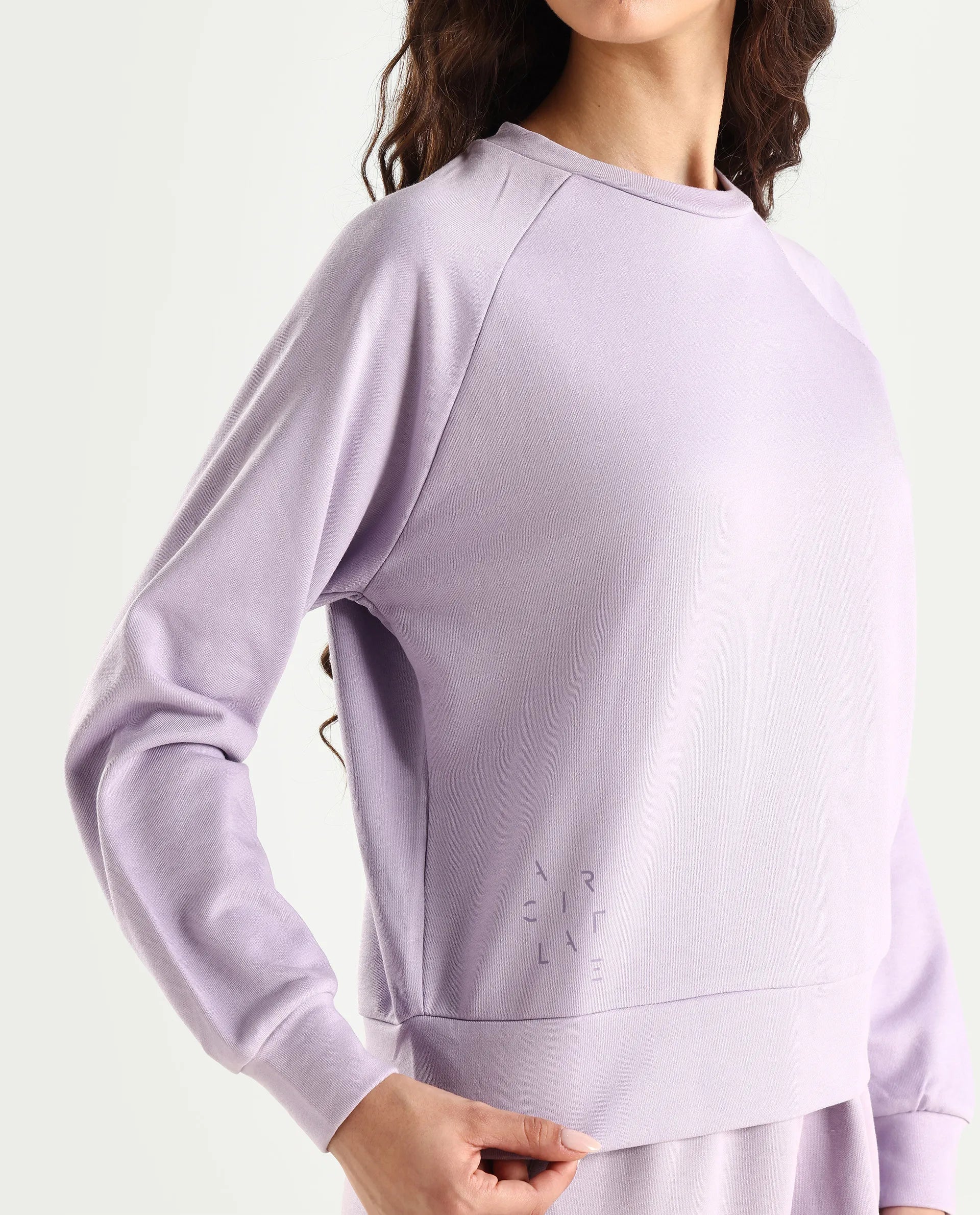 Rareism Women's Medium Weight Terry 290 Gsm Cotton Blend Crew Neck Plain Cuffed Sleeve Relaxed Fit Sweatshirt