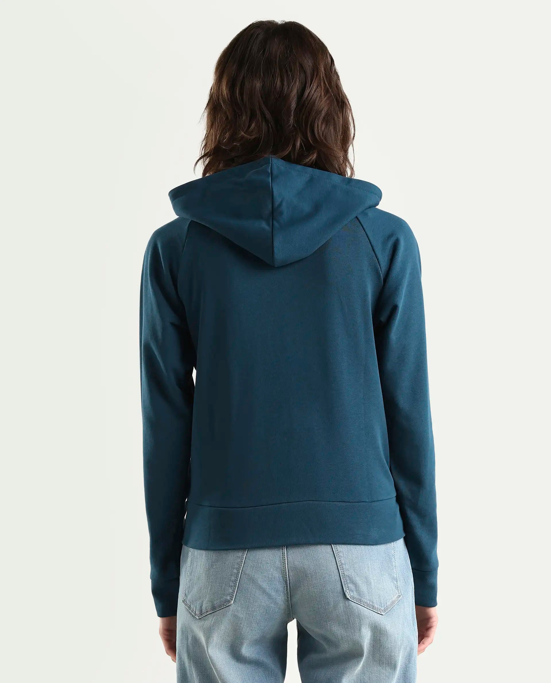 Rareism Women's Medium Weight Terry 290 Gsm Cotton Blend Hooded Plain Regular Fit Jacket