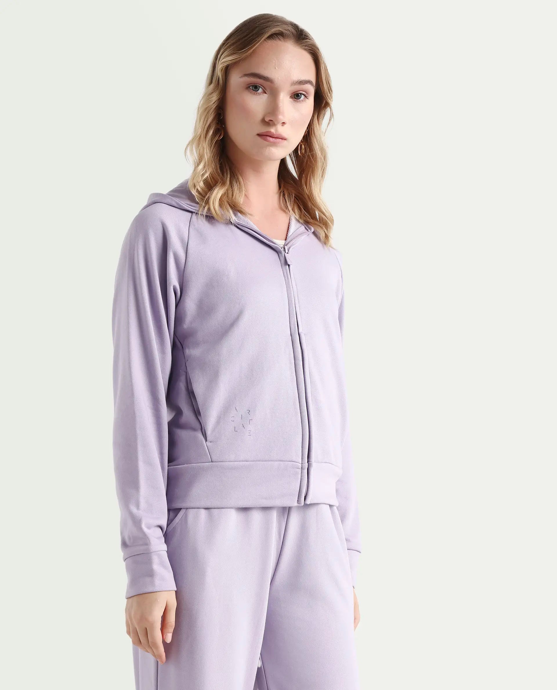 Rareism Women's Medium Weight Terry 290 Gsm Cotton Blend Hooded Plain Regular Fit Jacket