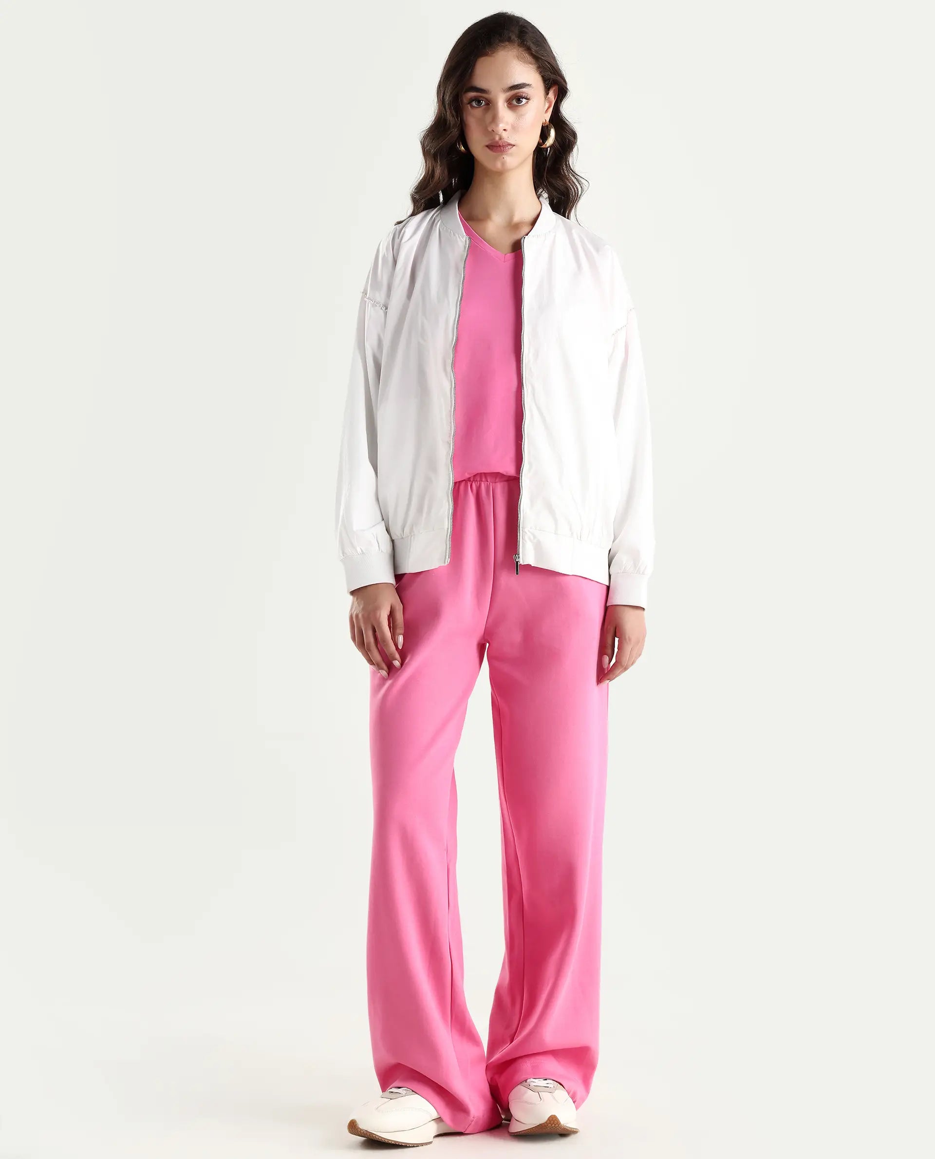 Rareism Women's Heavy Weight Interlock 340 Gsm Cotton Blend Plain Ankle Length Relaxed Fit Track Pant Flared