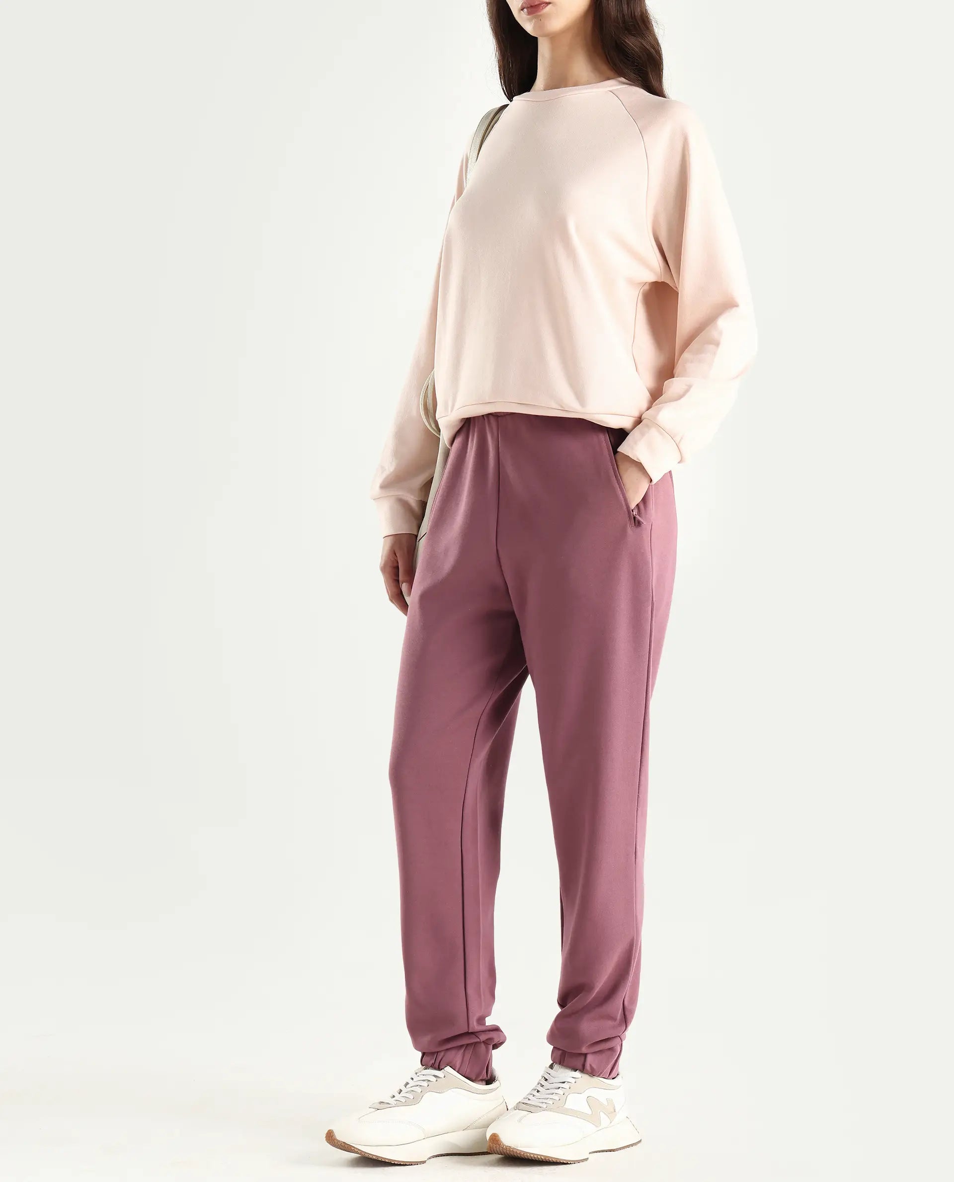 Rareism Women's Heavy Weight Interlock 340 Gsm Cotton Blend Plain Ankle Length Relaxed Fit Track Pant