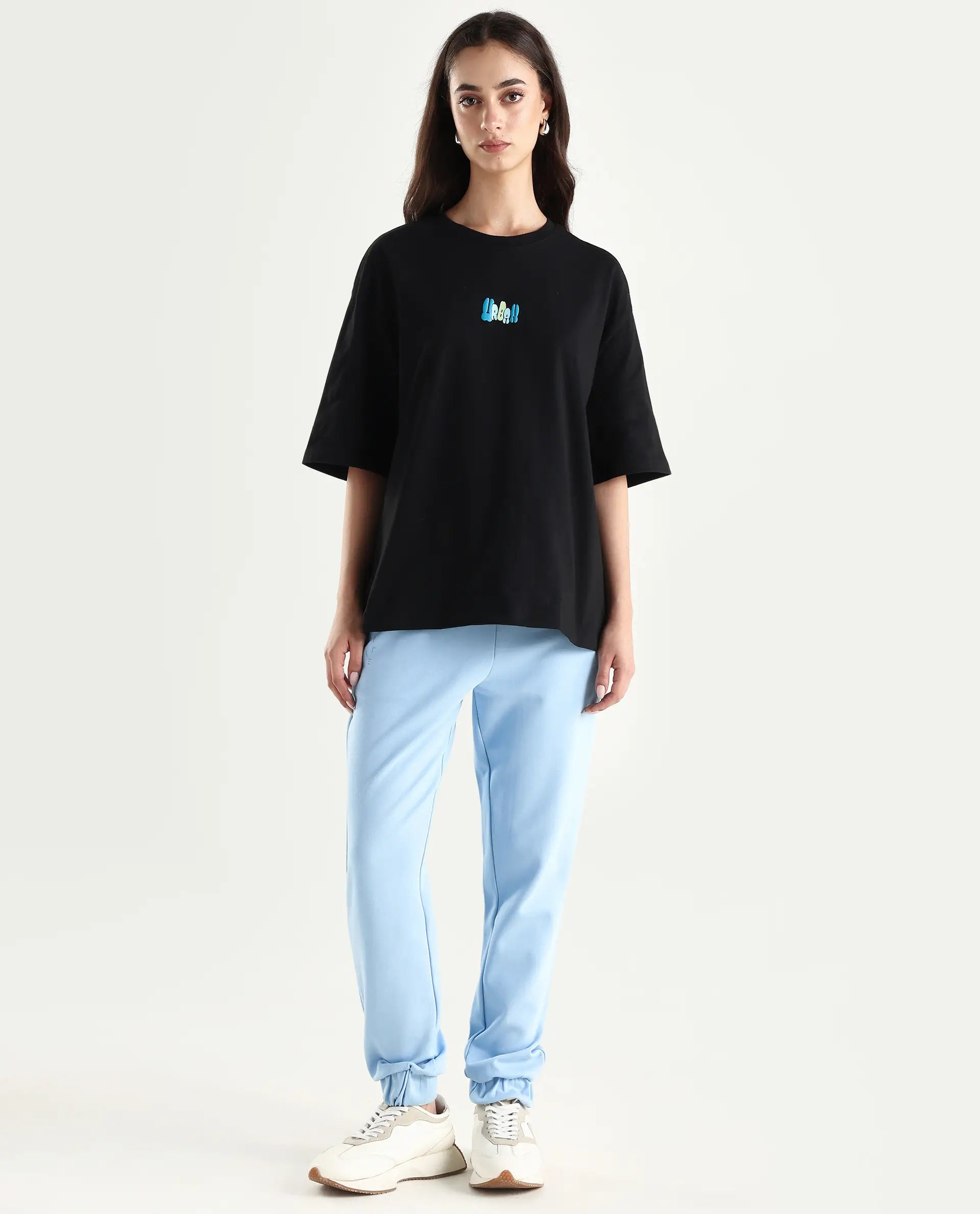 Rareism Women's Heavy Weight Interlock 340 Gsm Cotton Blend Plain Ankle Length Relaxed Fit Track Pant