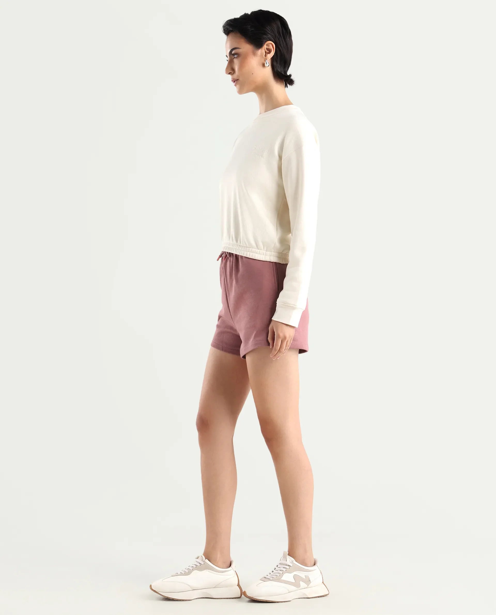 Rareism Women's Medium Weight Terry 290 Gsm Cotton Blend Plain Mini Relaxed Fit Shorts