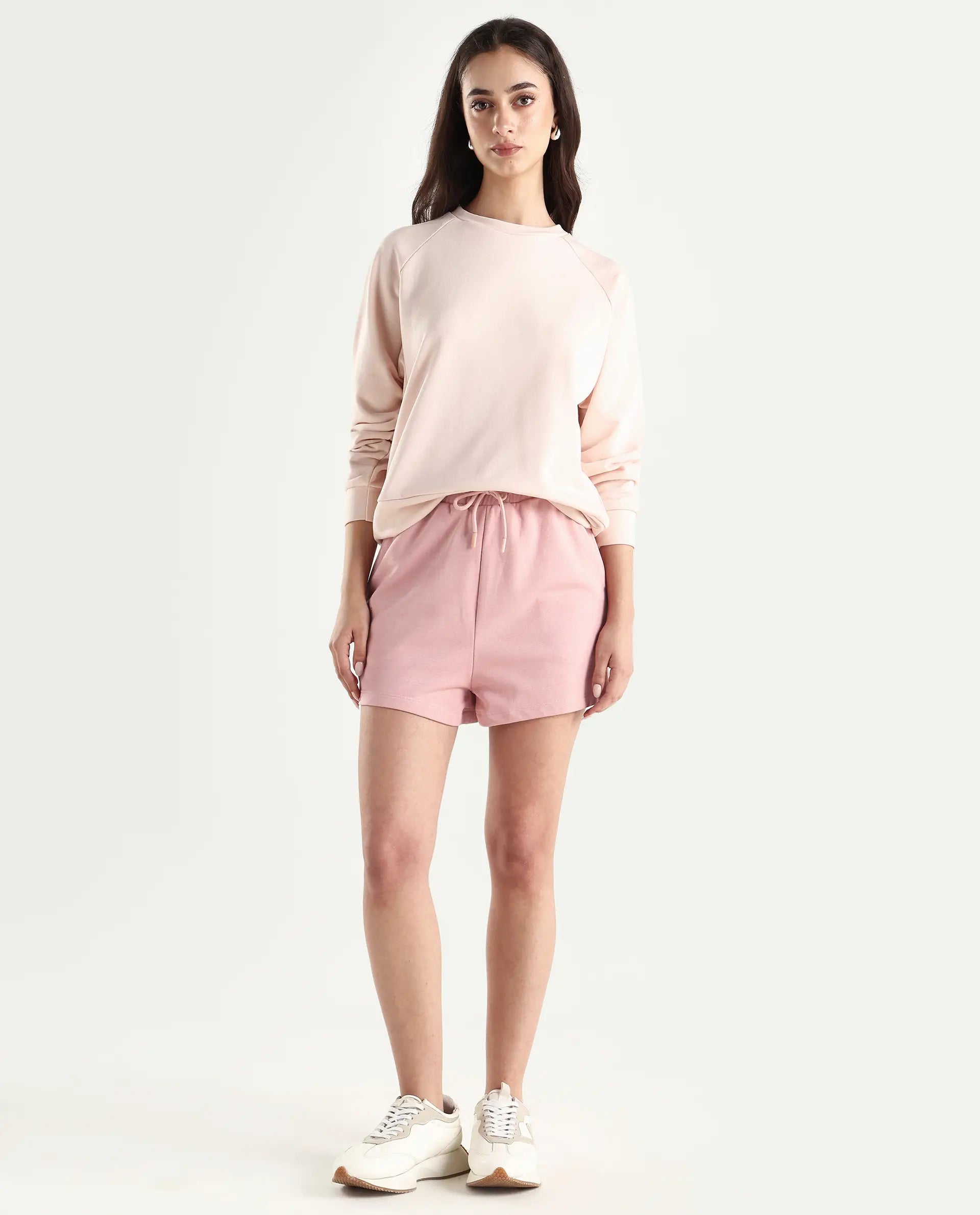 Rareism Women's Medium Weight Terry 290 Gsm Cotton Blend Plain Mini Relaxed Fit Shorts