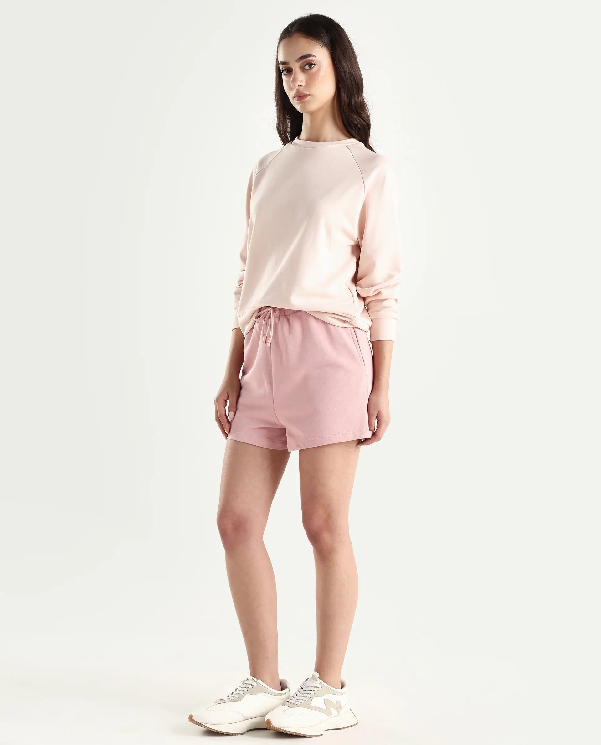 Rareism Women's Medium Weight Terry 290 Gsm Cotton Blend Plain Mini Relaxed Fit Shorts