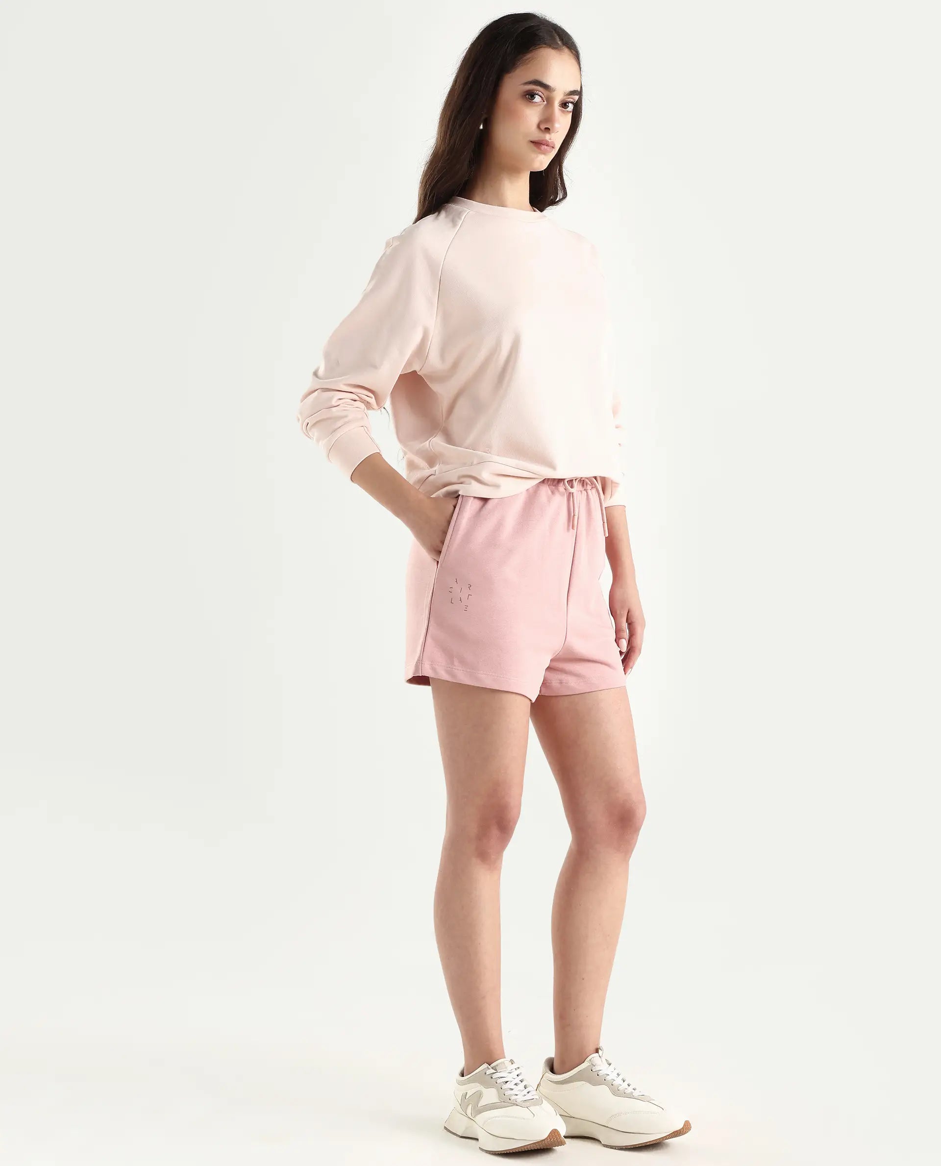 Rareism Women's Medium Weight Terry 290 Gsm Cotton Blend Plain Mini Relaxed Fit Shorts