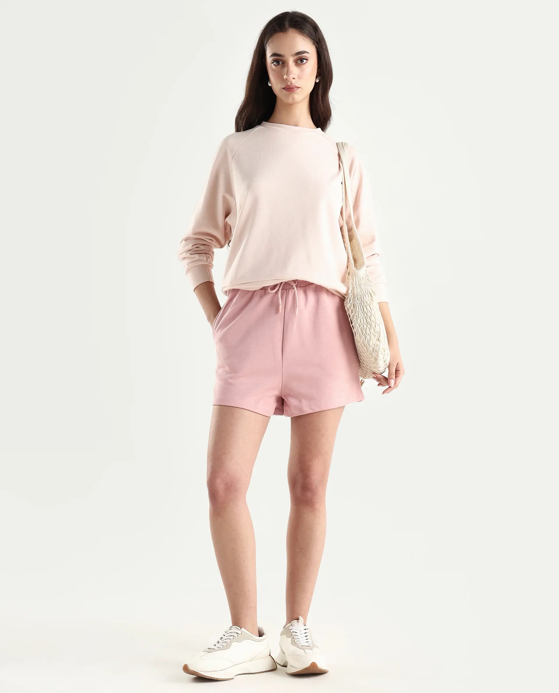 Rareism Women's Medium Weight Terry 290 Gsm Cotton Blend Plain Mini Relaxed Fit Shorts