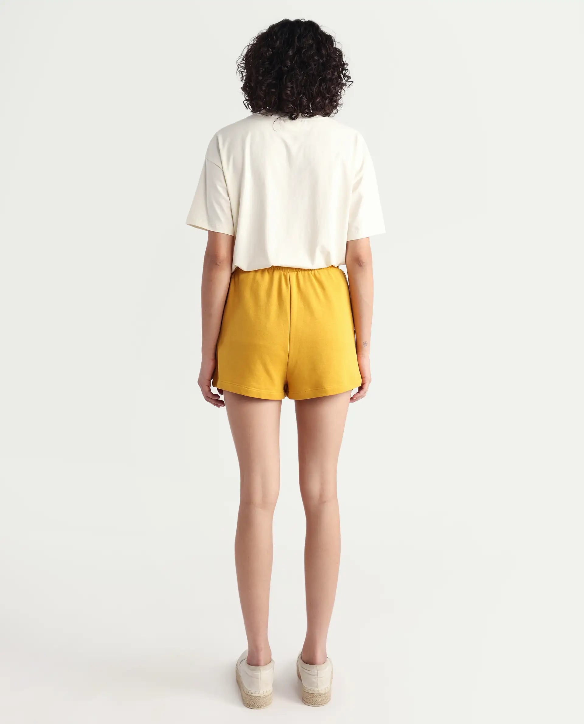 Rareism Women's Medium Weight Terry 290 Gsm Cotton Blend Plain Mini Relaxed Fit Shorts