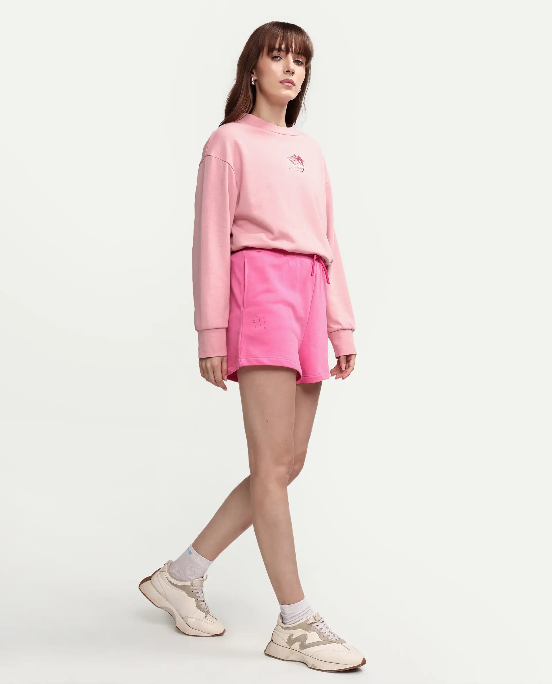 Rareism Women's Medium Weight Terry 290 Gsm Cotton Blend Plain Mini Relaxed Fit Shorts