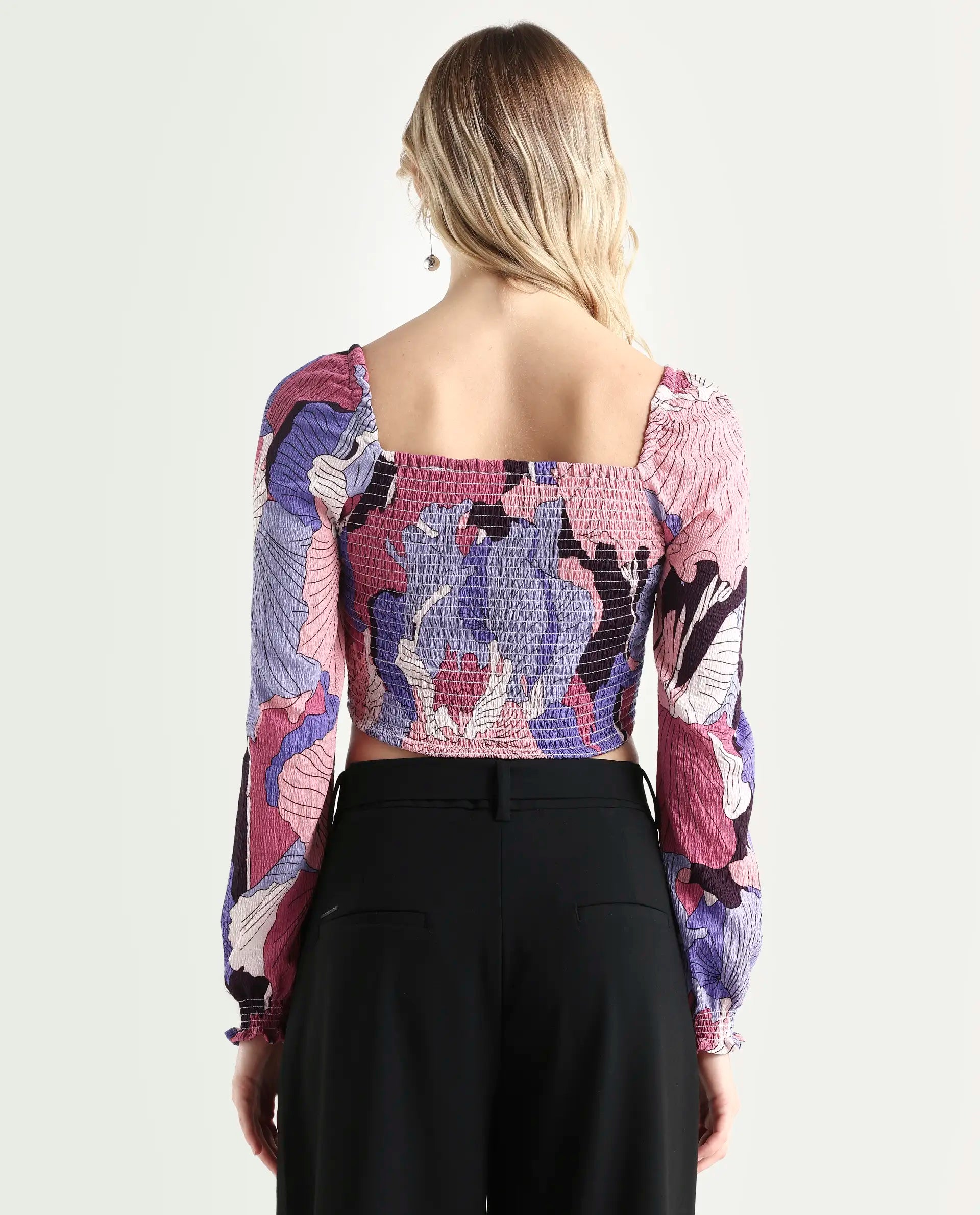 Rareism Women's Kohl Multi Square Neck Printed Knee Length Regular Fit Top