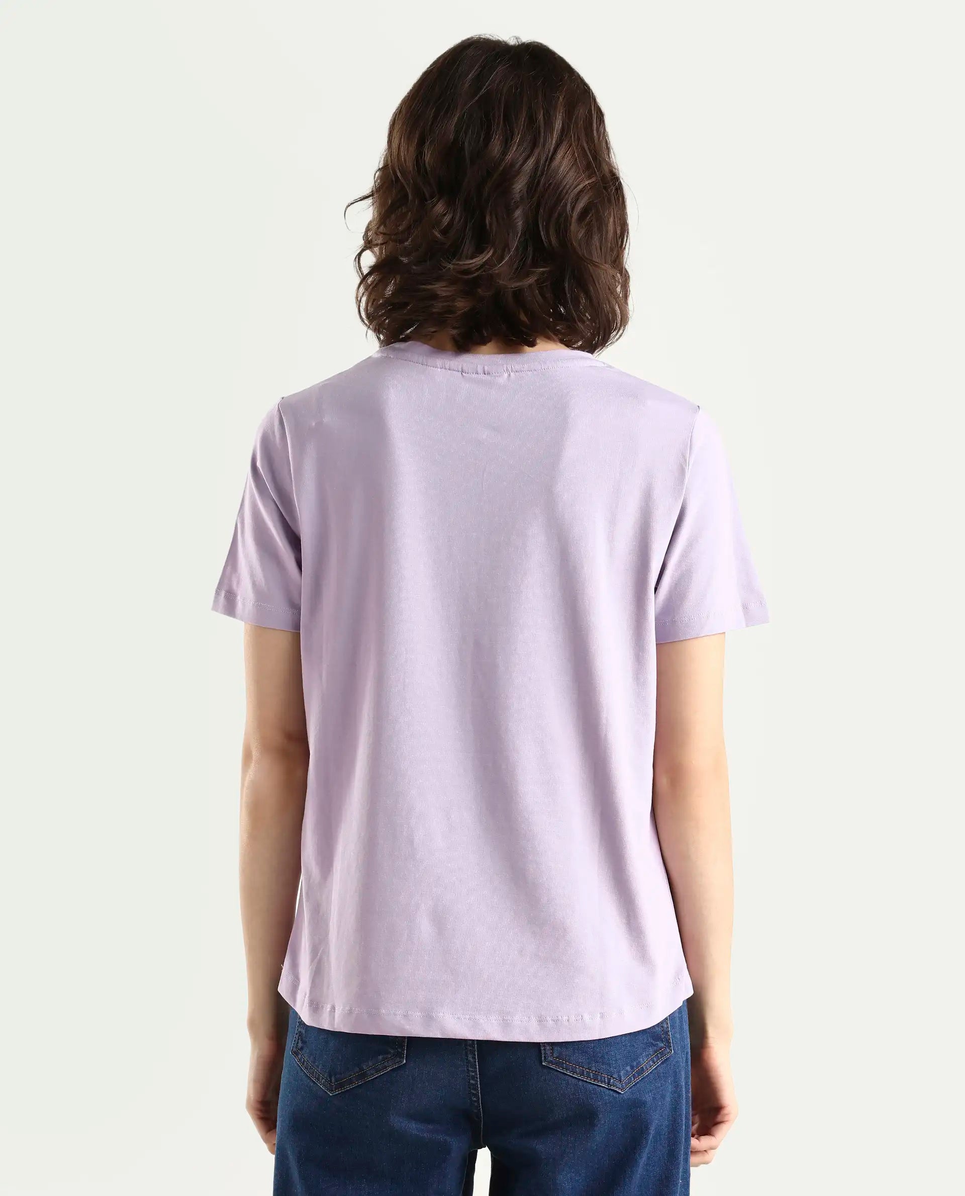 Rareism Women's Light Weight High Stretch 180 Gsm Cotton Crew Neck Plain Regular Fit T-Shirt