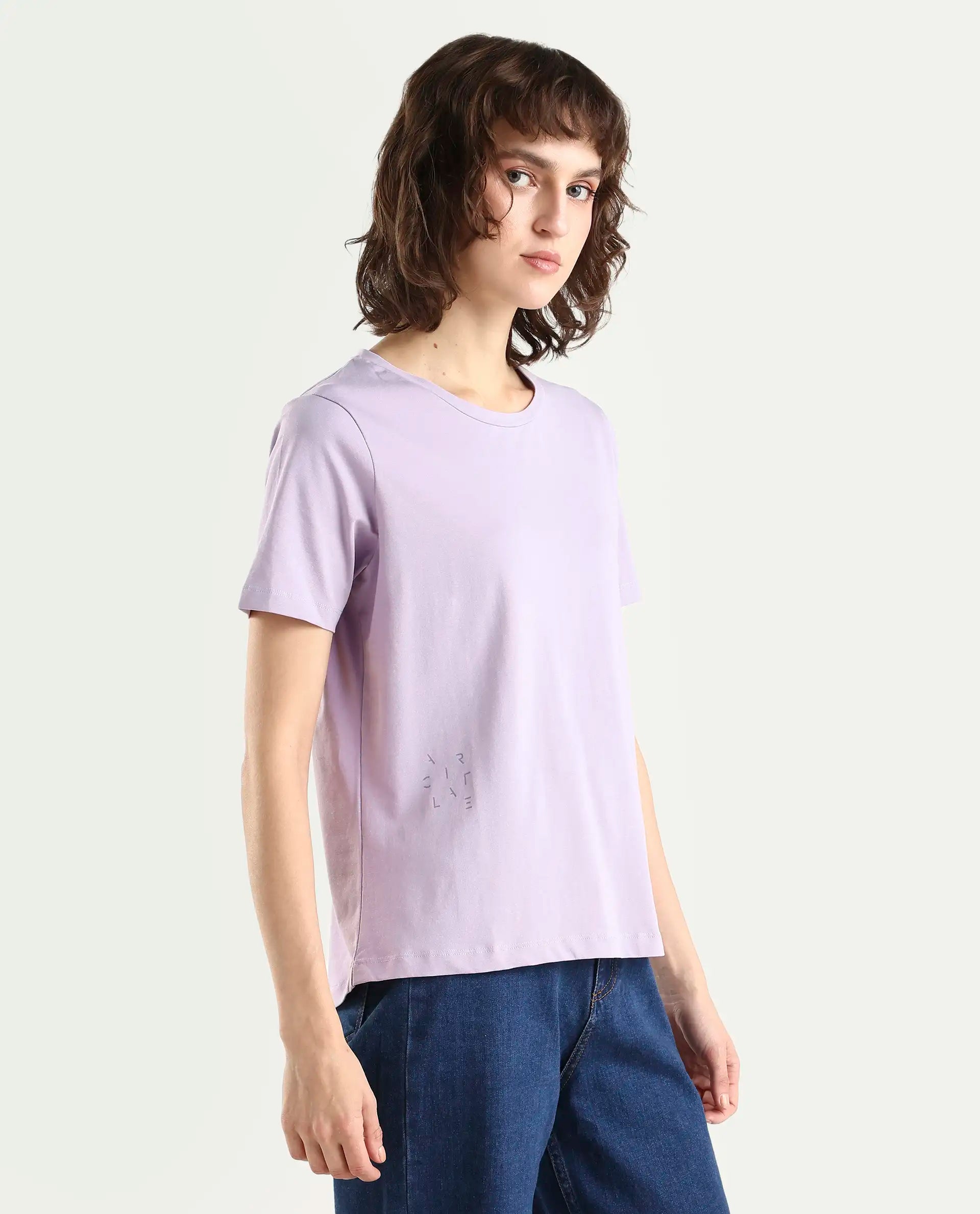 Rareism Women's Light Weight High Stretch 180 Gsm Cotton Crew Neck Plain Regular Fit T-Shirt