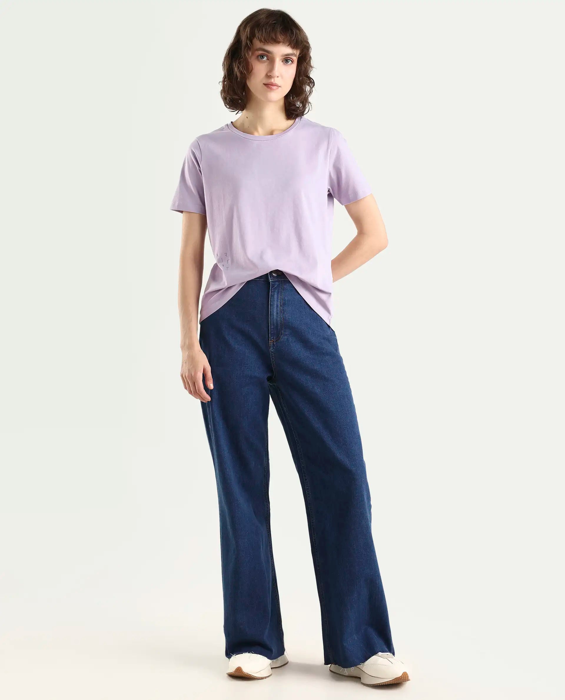 Rareism Women's Light Weight High Stretch 180 Gsm Cotton Crew Neck Plain Regular Fit T-Shirt