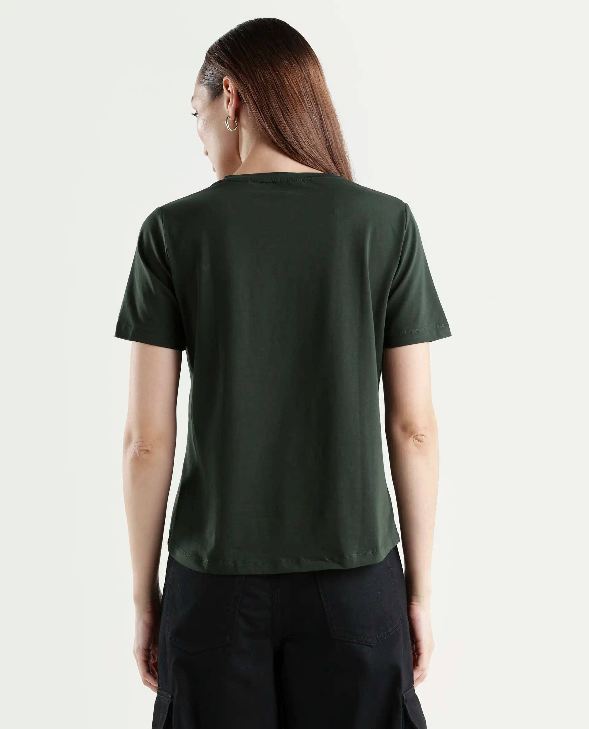 Rareism Women's Light Weight High Stretch 180 Gsm Cotton V-Neck Plain Regular Fit T-Shirt