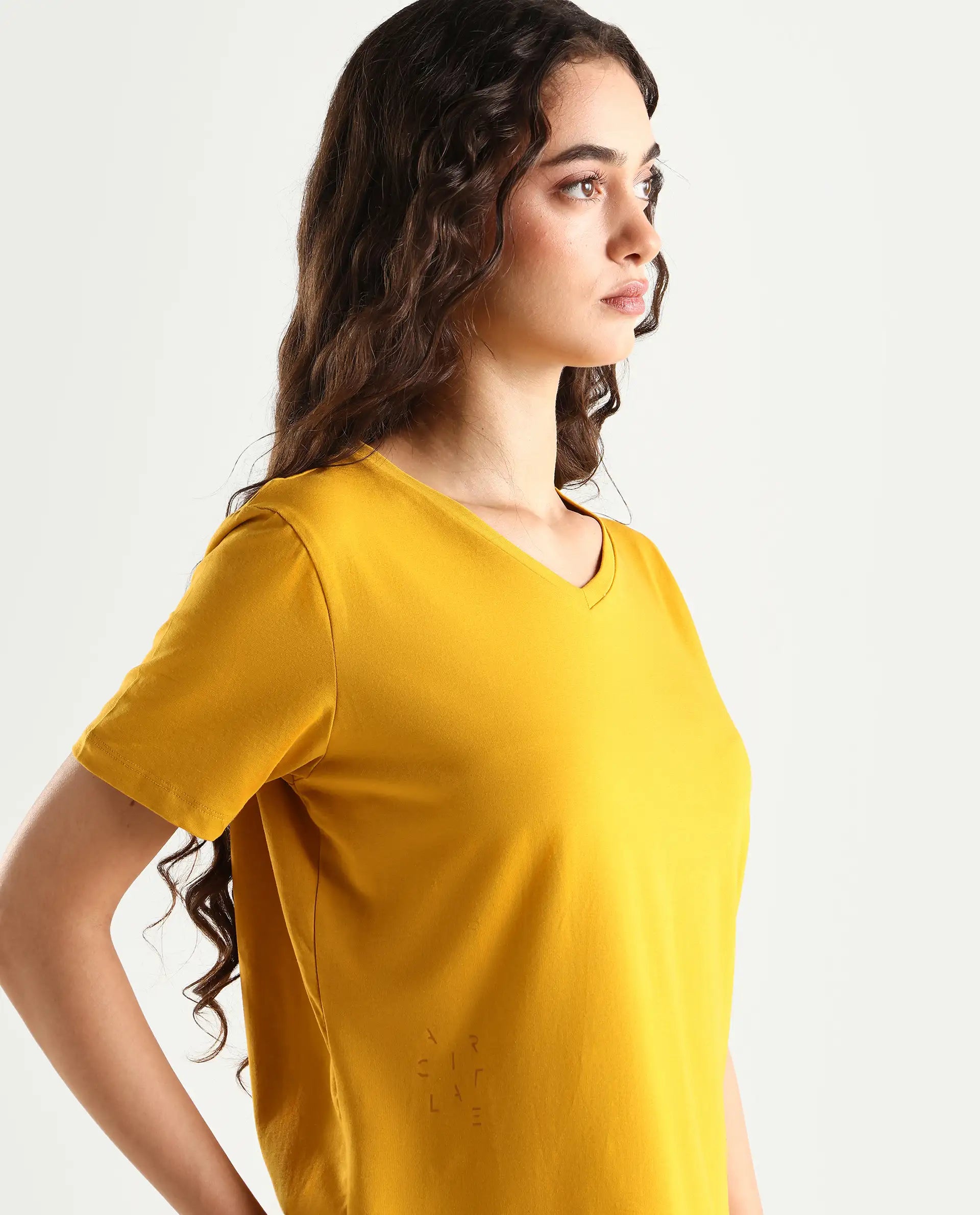 Rareism Women's Light Weight High Stretch 180 Gsm Cotton V-Neck Plain Regular Fit T-Shirt