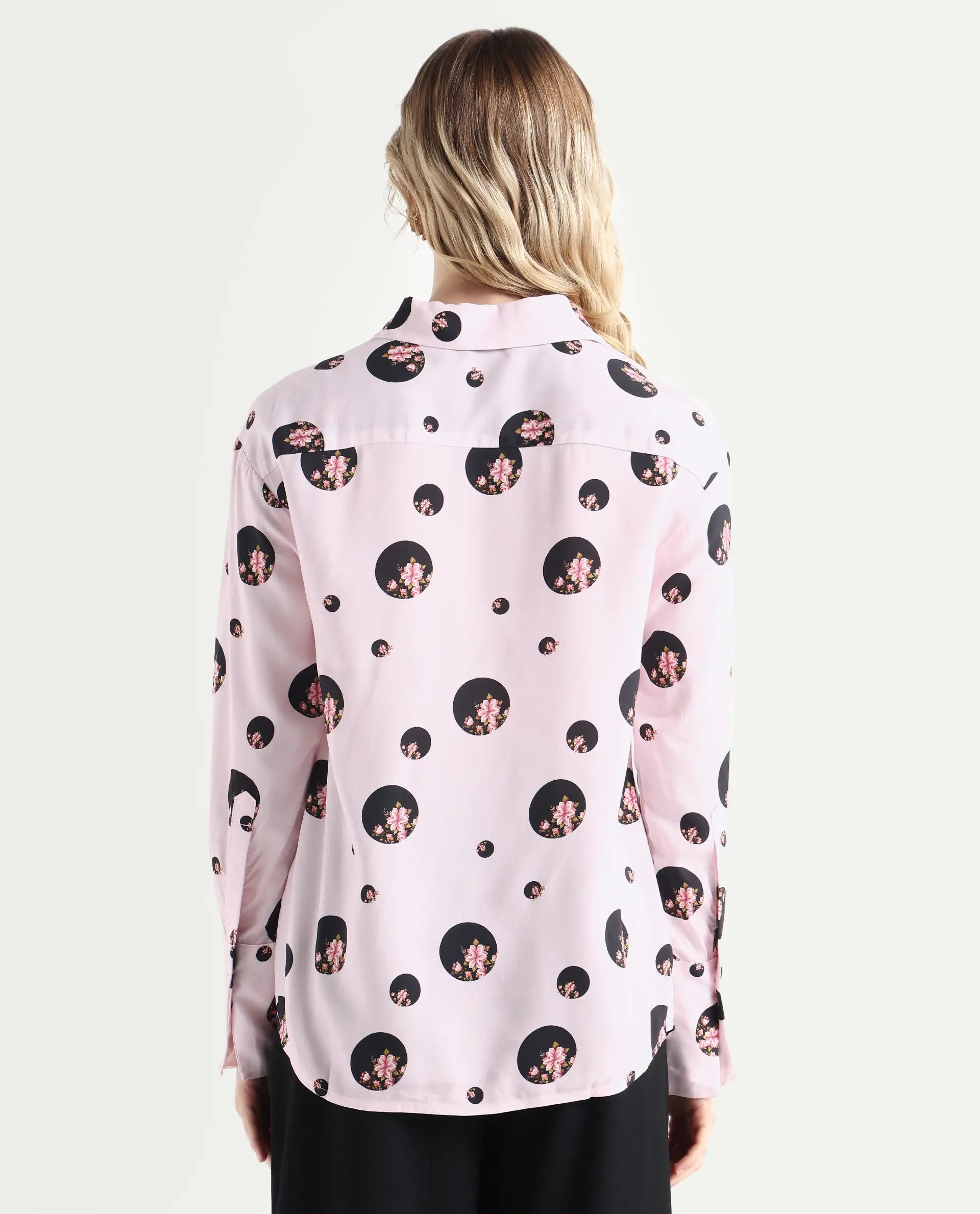 Rareism Women's Lumber Pink Polyester Spread Collar Floral Print Regular Fit Top