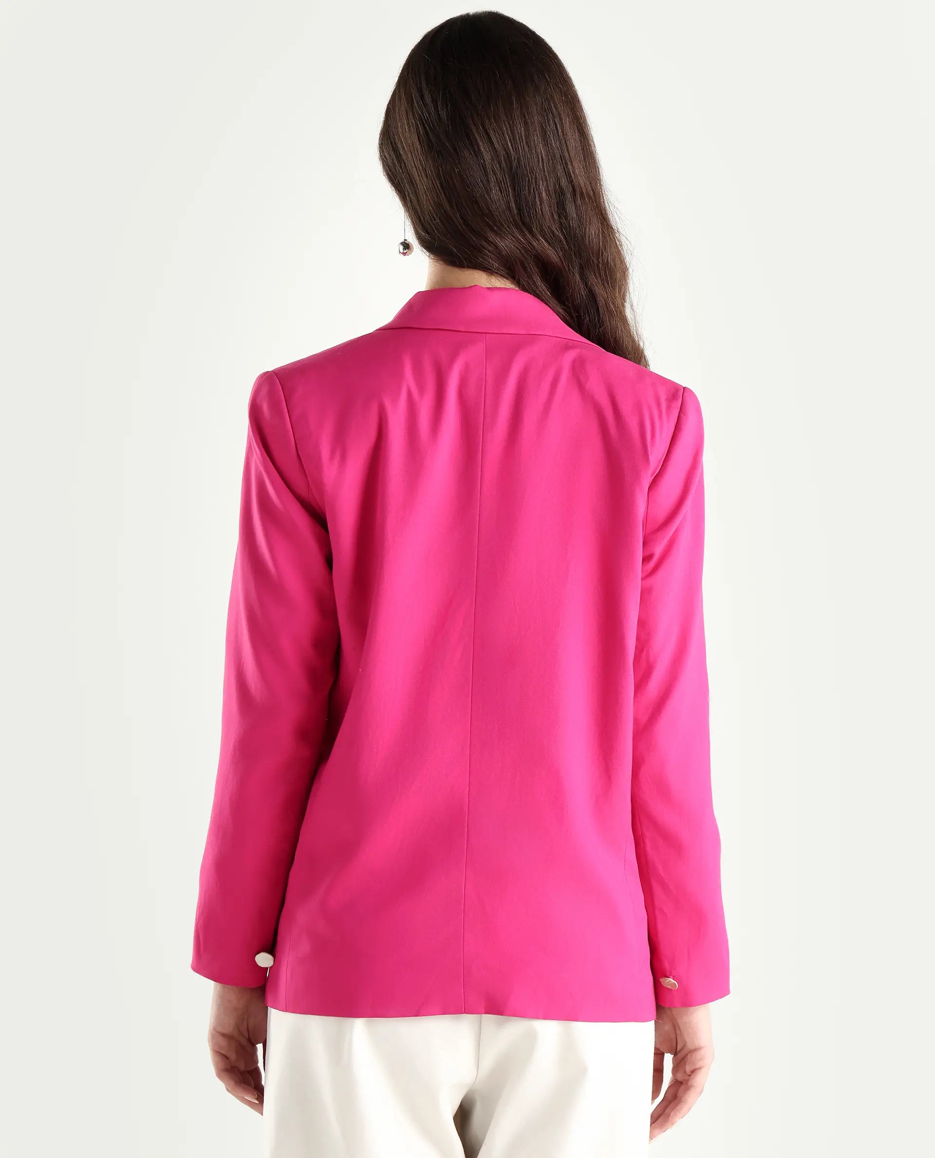 Rareism Women's Ziva Pink Polyester Lapel Neck Plain Tailored Blazer