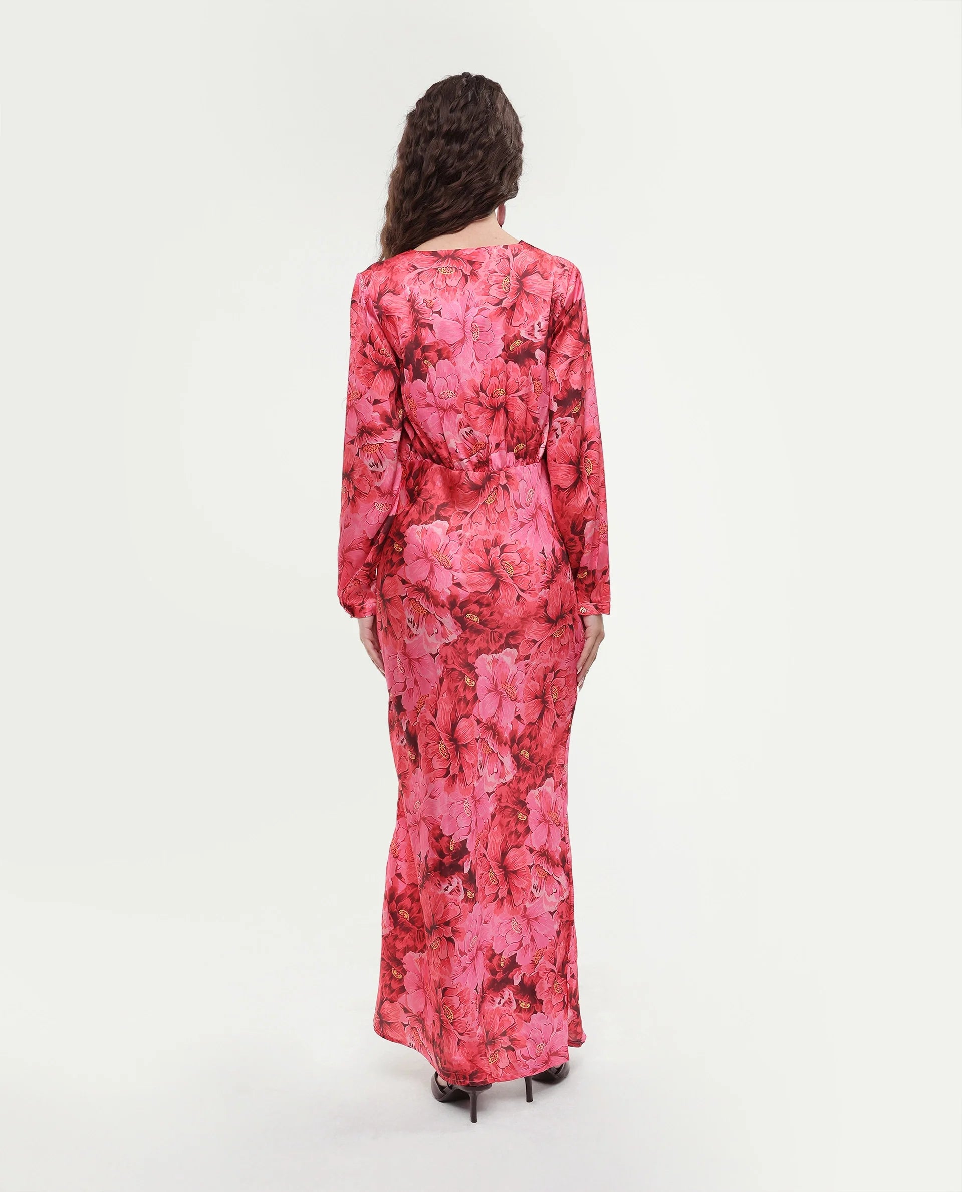 Rareism Women's Merlot Maroon Cotton V-Neck Floral Print Maxi Regular Fit Dress