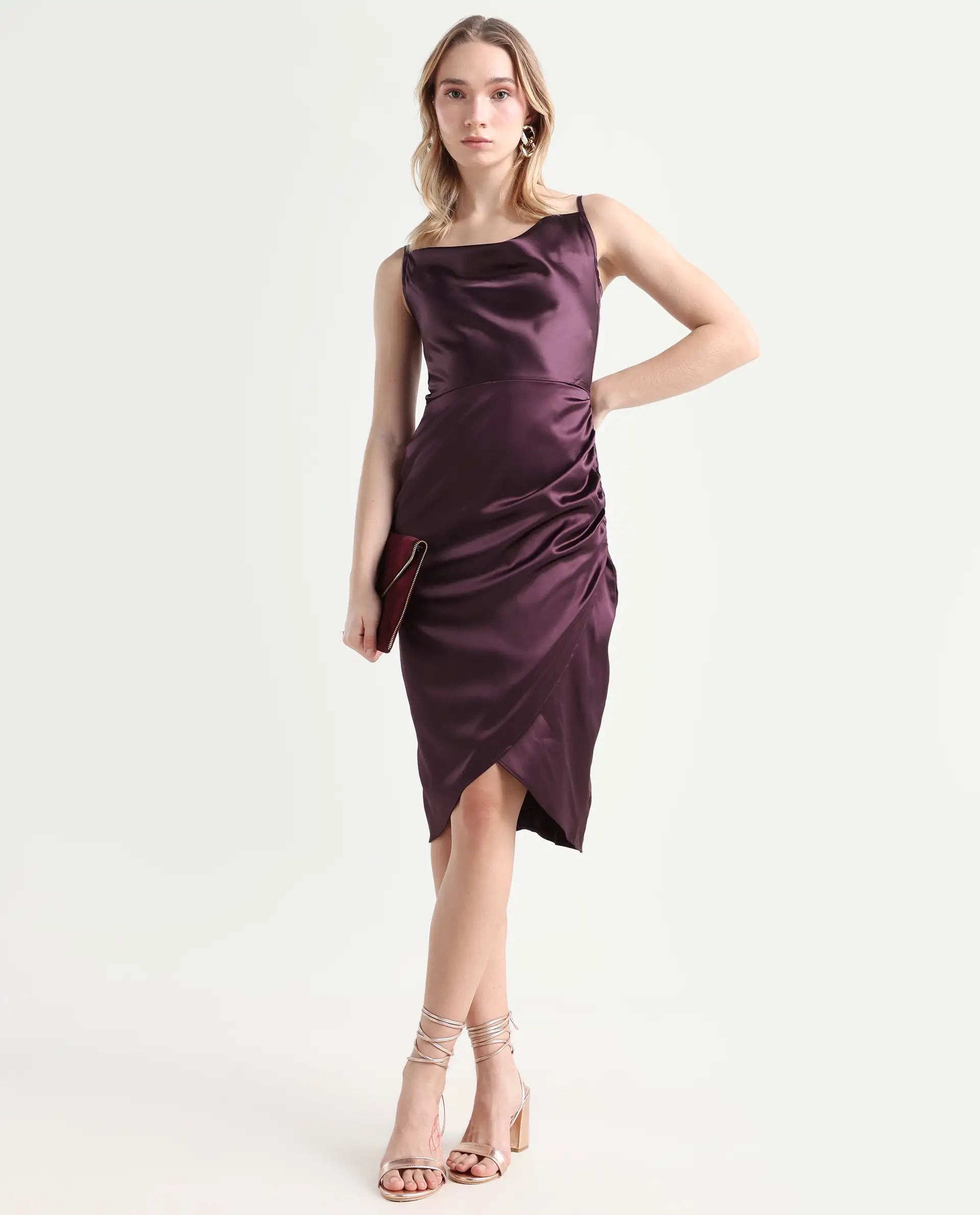 Rareism Women's Rilu Sheen Maroon Polyester Blend Cowl Neck Plain Shou Rareism Women's Rilu Sheen Maroon Polyester Blend Cowl Neck Plain Shou