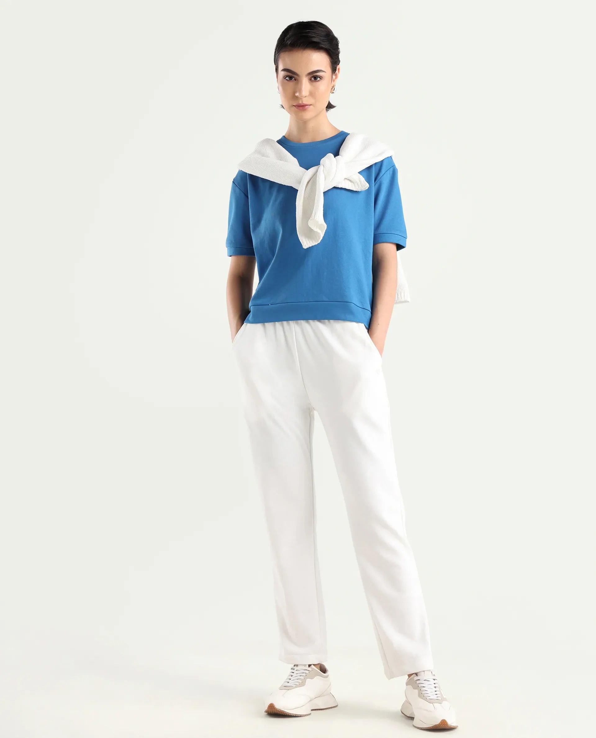 Rareism Women's Fronk Off White Polyester Blend Plain Ankle Length Tailored Track Pant