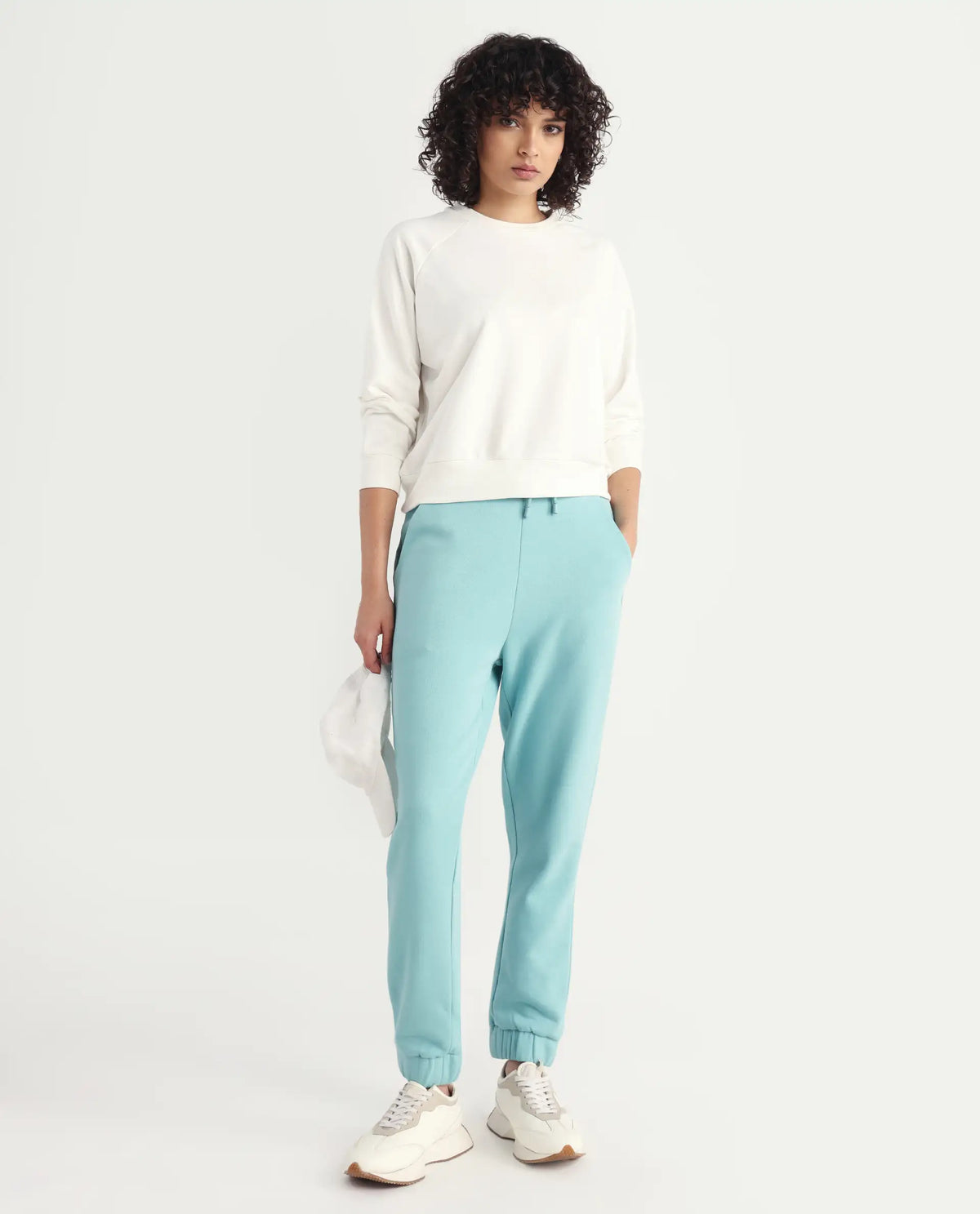 Rareism Women's Terac F Light Turq Polyester Blend Plain Ankle Length Regular Fit Track Pant