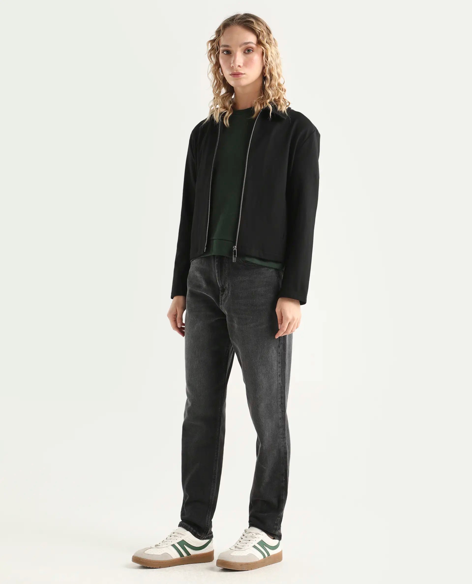 Rareism Women's Loreto Grey Cotton Blend Plain Ankle Length Mom Fit Jeans