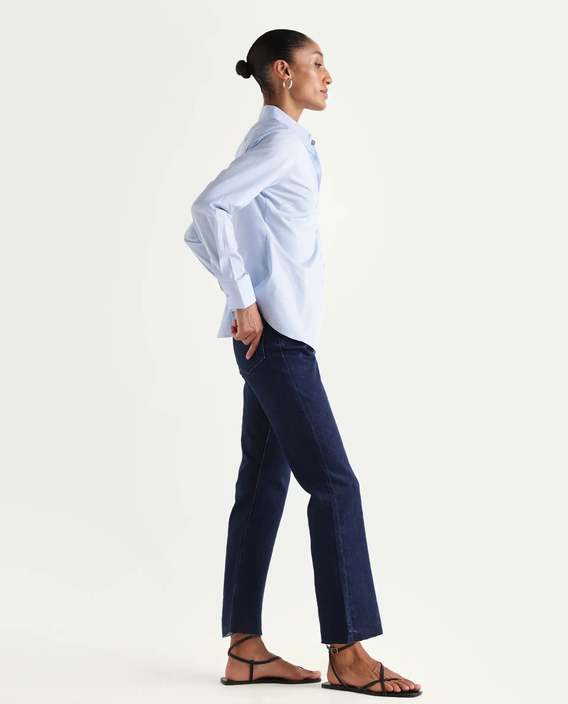 Rareism Women's Winona Dark Blue Cotton Blend Plain Ankle Length Classic Bootcut Jeans