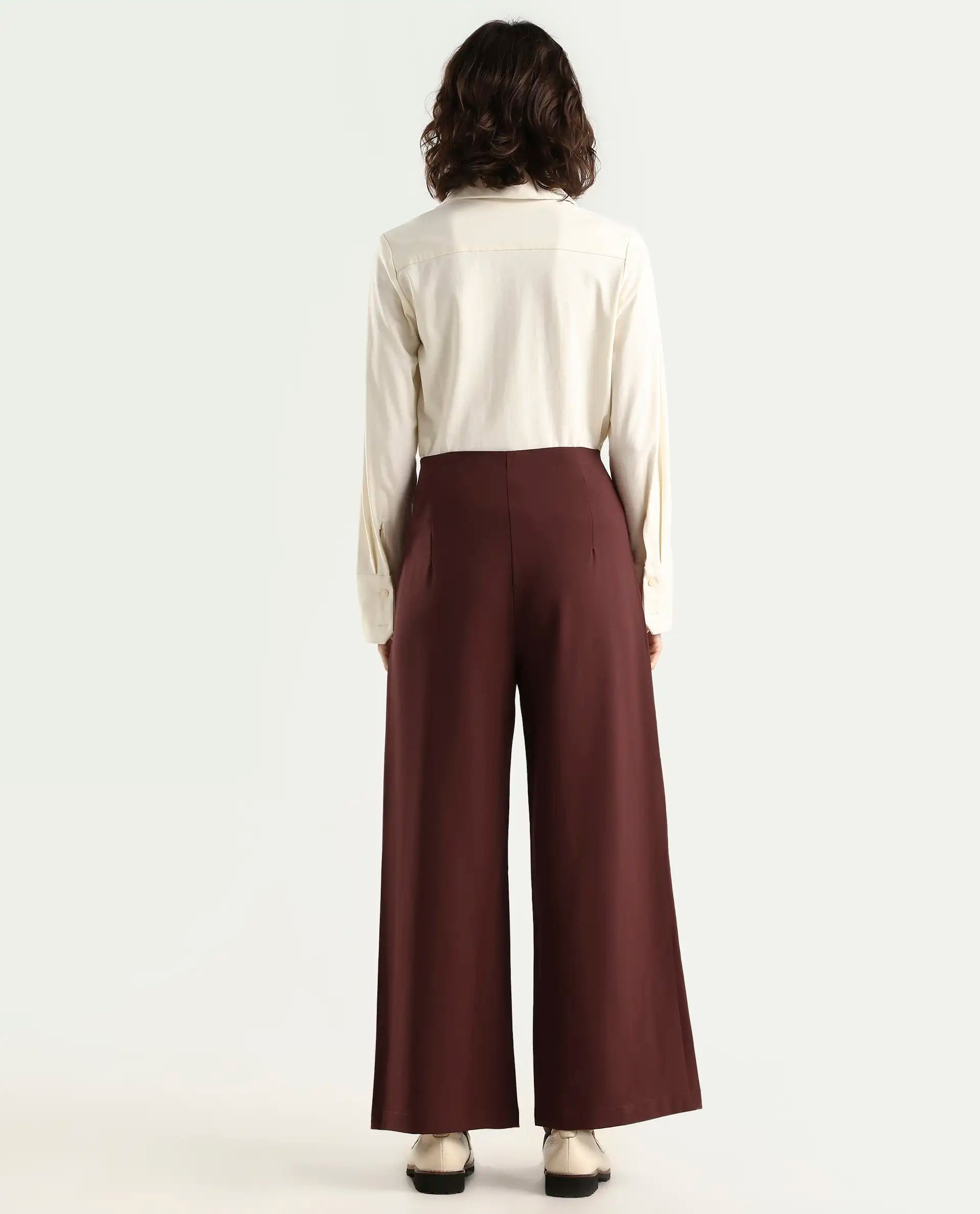 Rareism Women's Noahti Light Rust Cotton Plain Ankle Length Wide Trouser