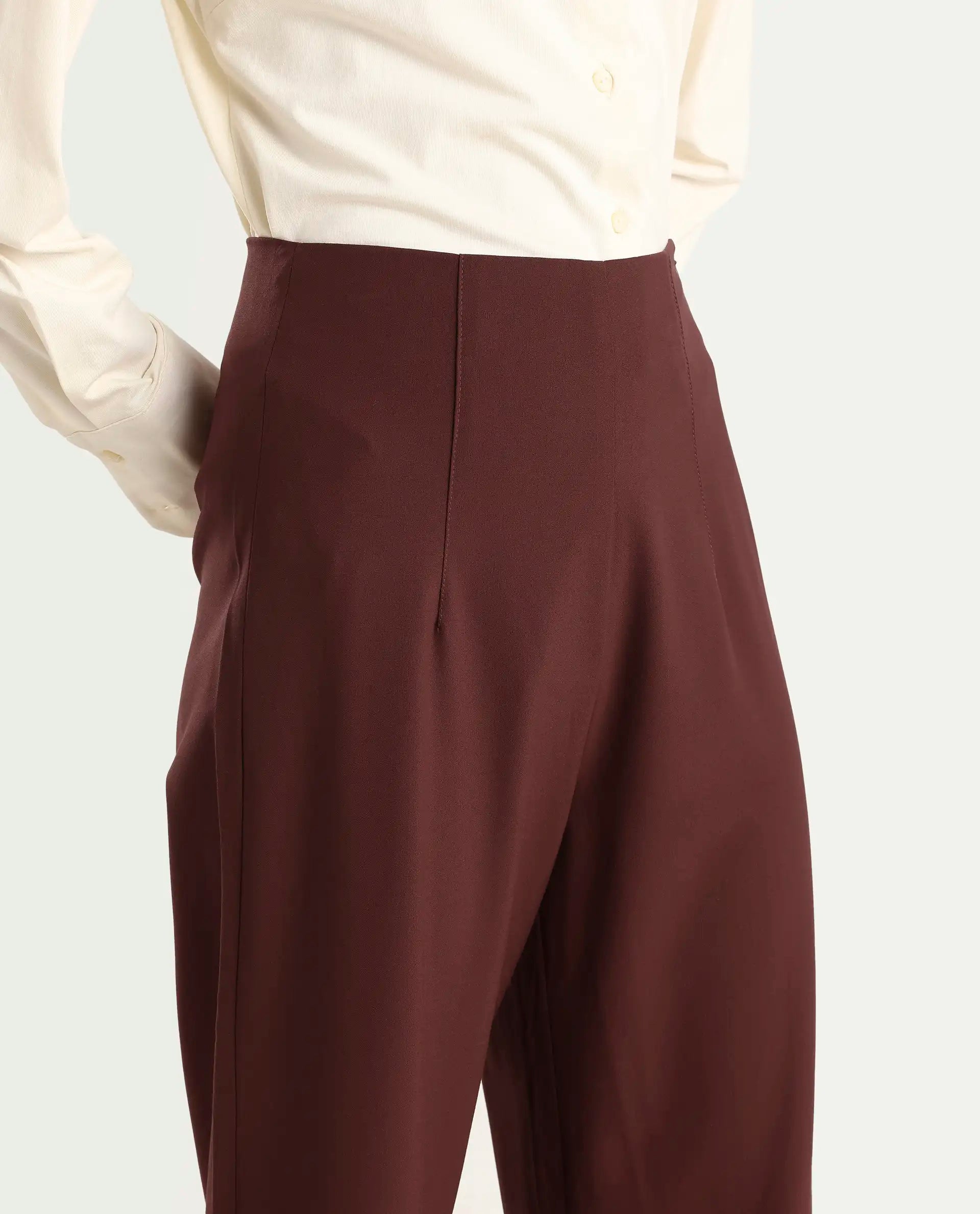Rareism Women's Noahti Light Rust Cotton Plain Ankle Length Wide Trouser
