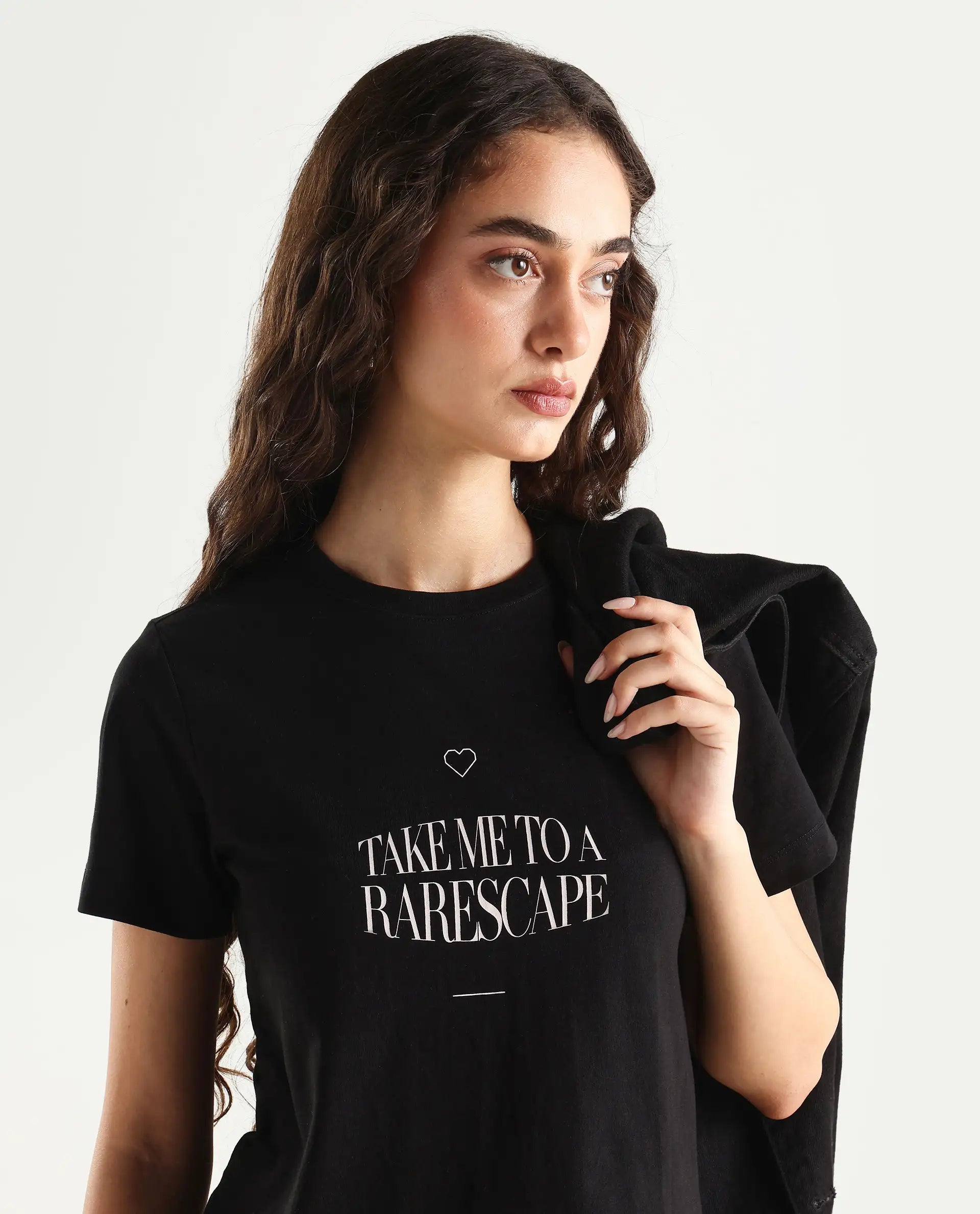 Rareism Women's Cotton Blend Crew Neck Graphic Print Regular Fit T-Shirt
