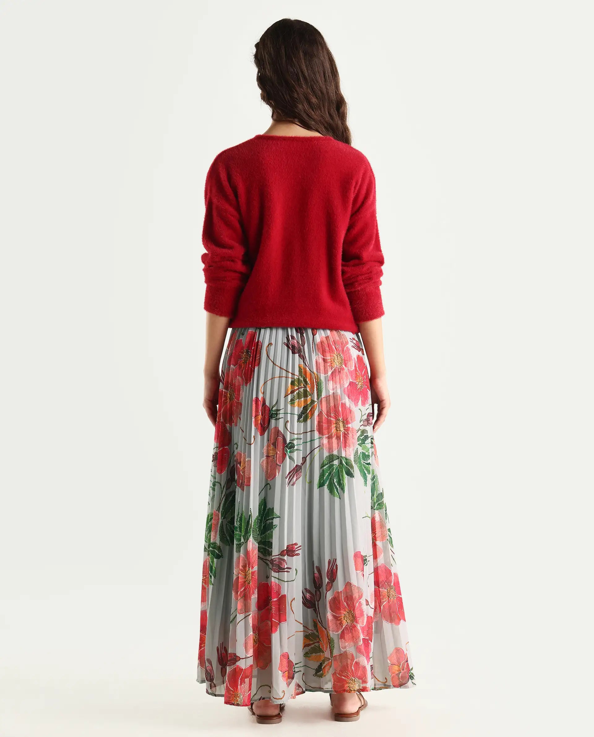 Rareism Women's Rango Multi Polyester Floral Print Maxi Flared Skirt