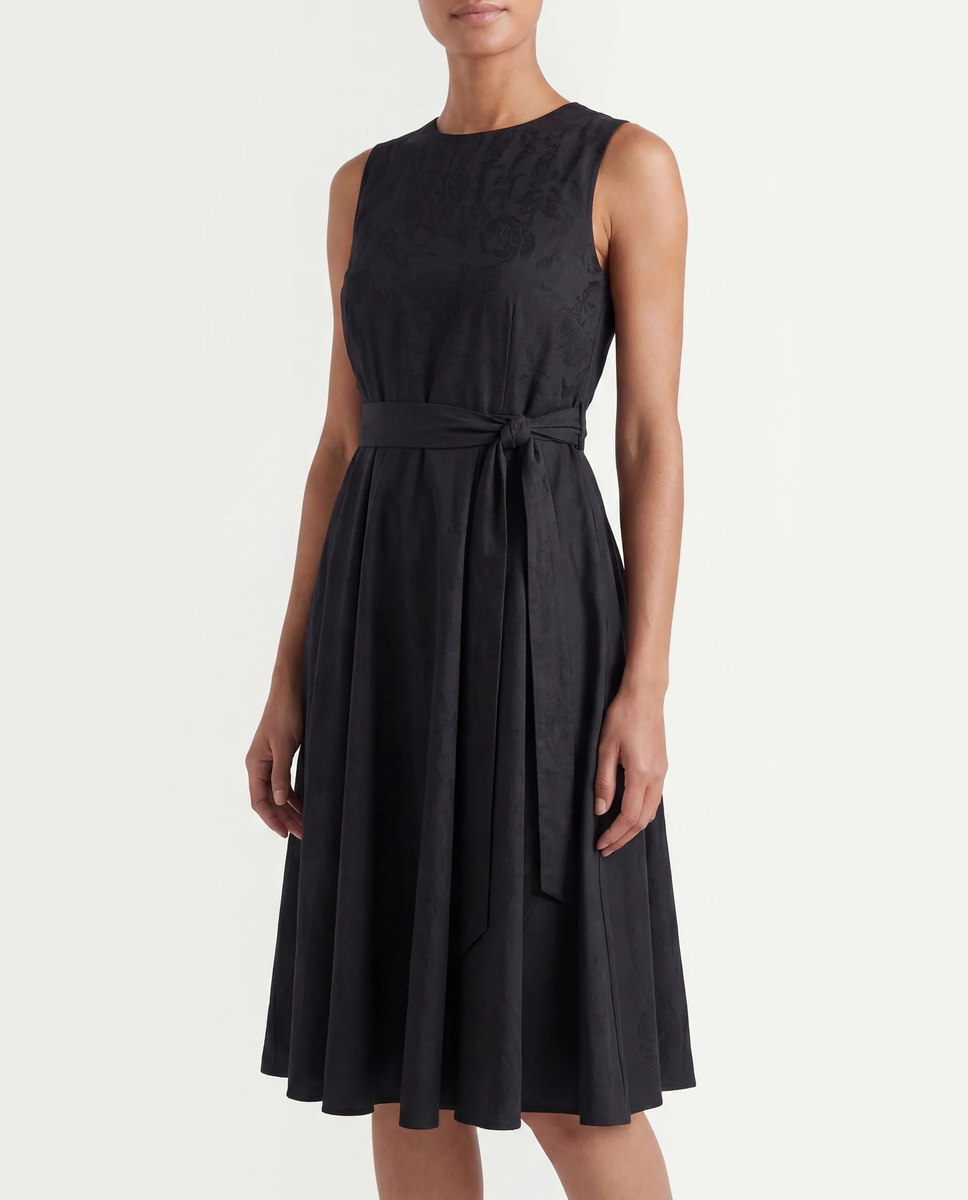 Rareism Women's Mulana Black Polyester Blend Crew Neck Plain Sleeveless Midi Regular Fit Dress