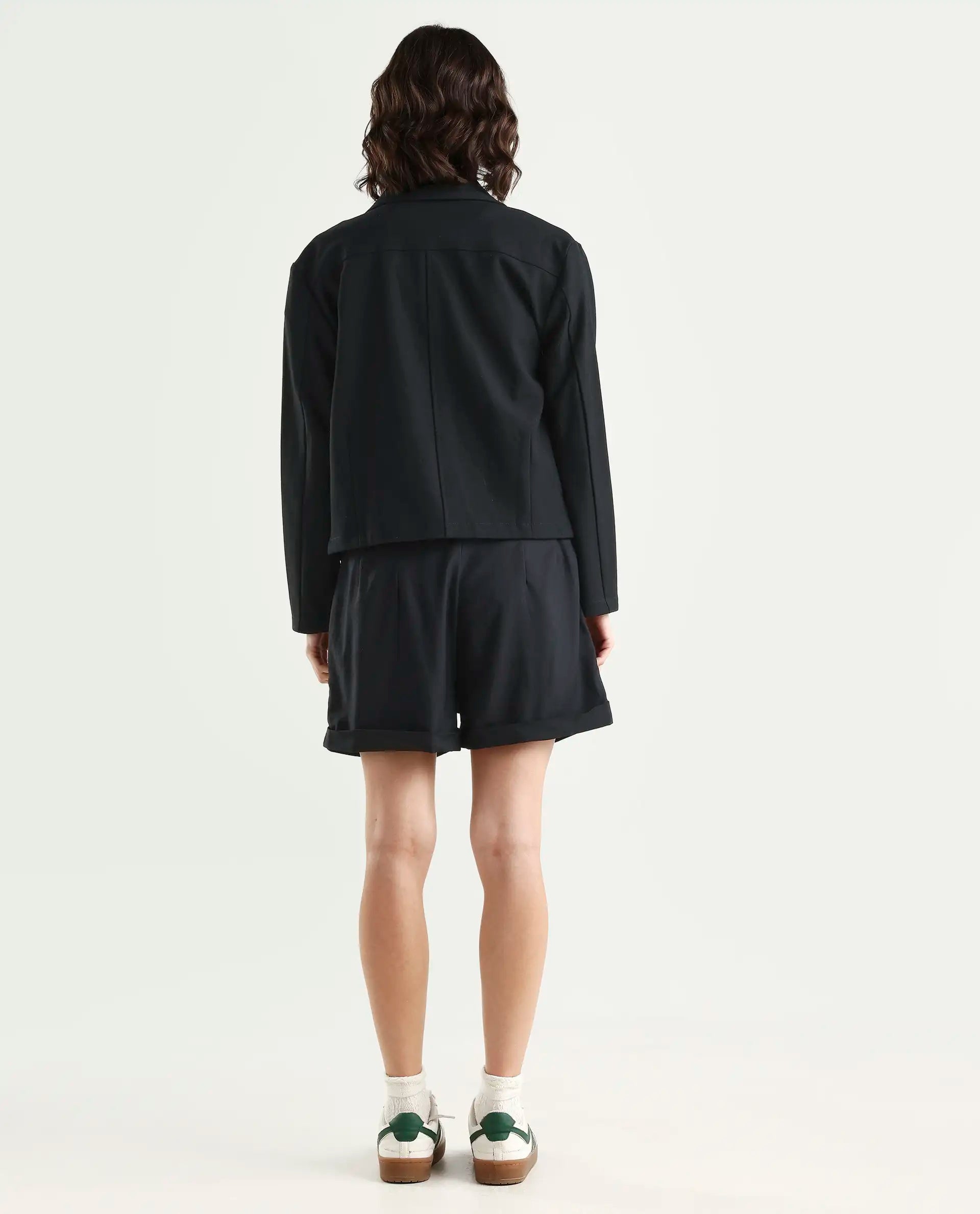 Rareism Women's Maslin Black Polyester Plain Mini Regular Fit Shorts