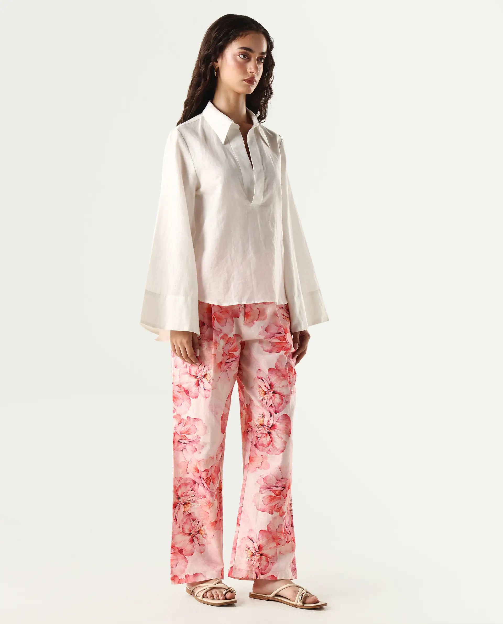 Rareism Women's Quzal Pink Cotton Blend Floral Print Ankle Length Straight Fit Trouser
